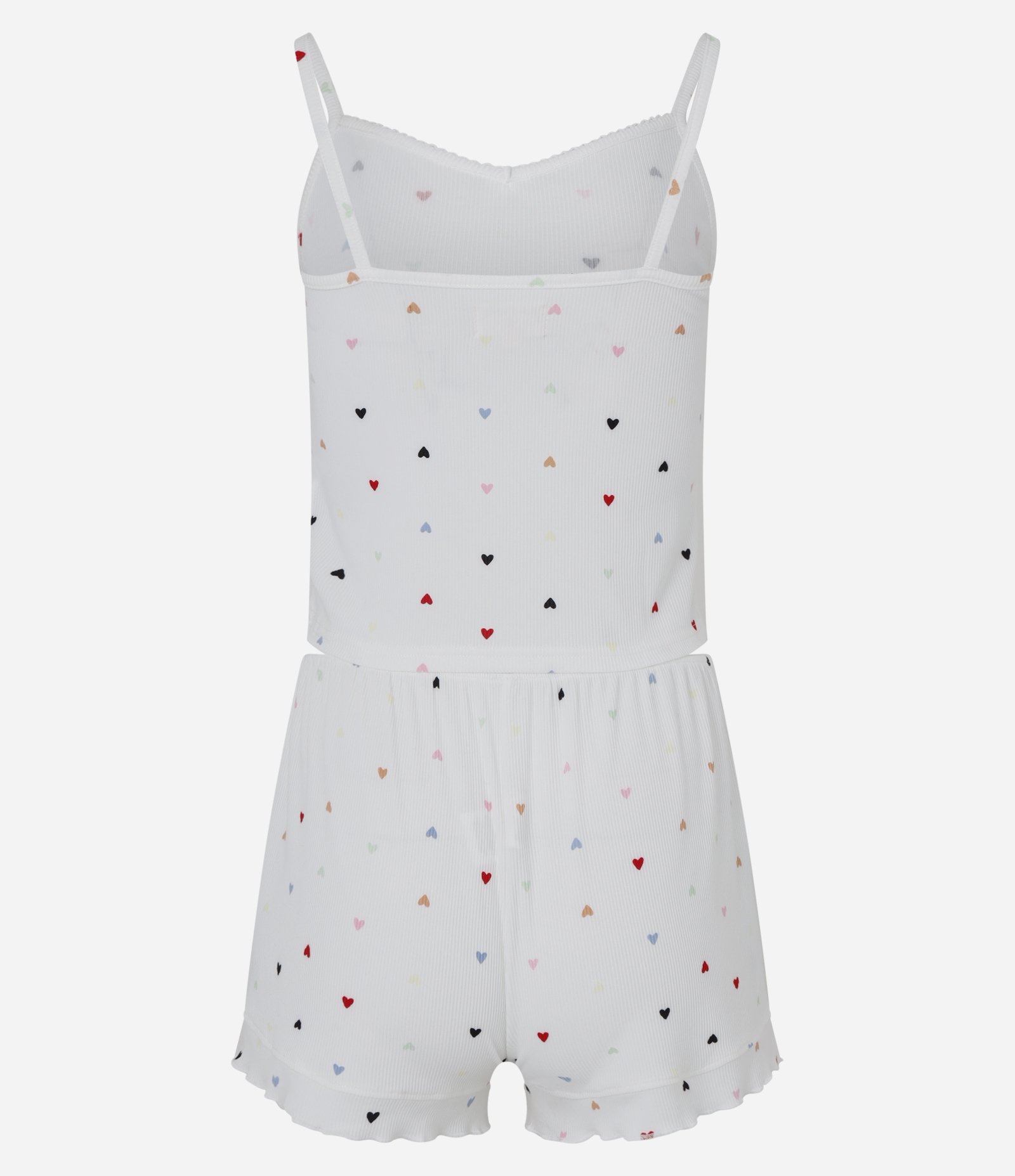 Pijama Short Doll Alcinha Ribana com Estampa de Coração Branco 6