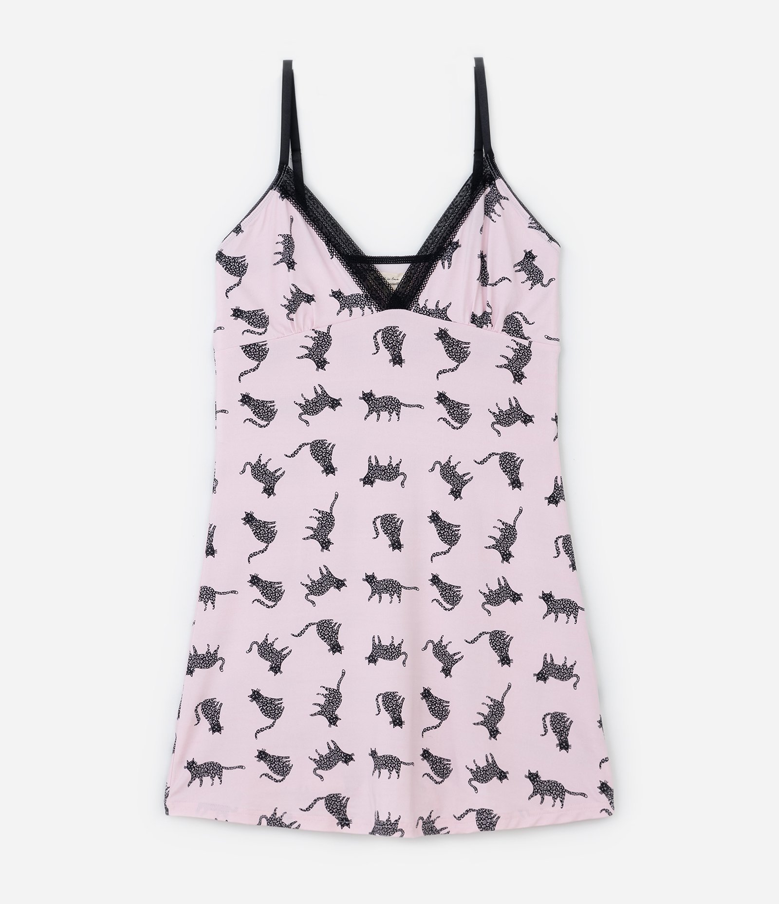 Camisola Curta em Microfibra Estampada de Gatinho com Nécessaire Rosa 3