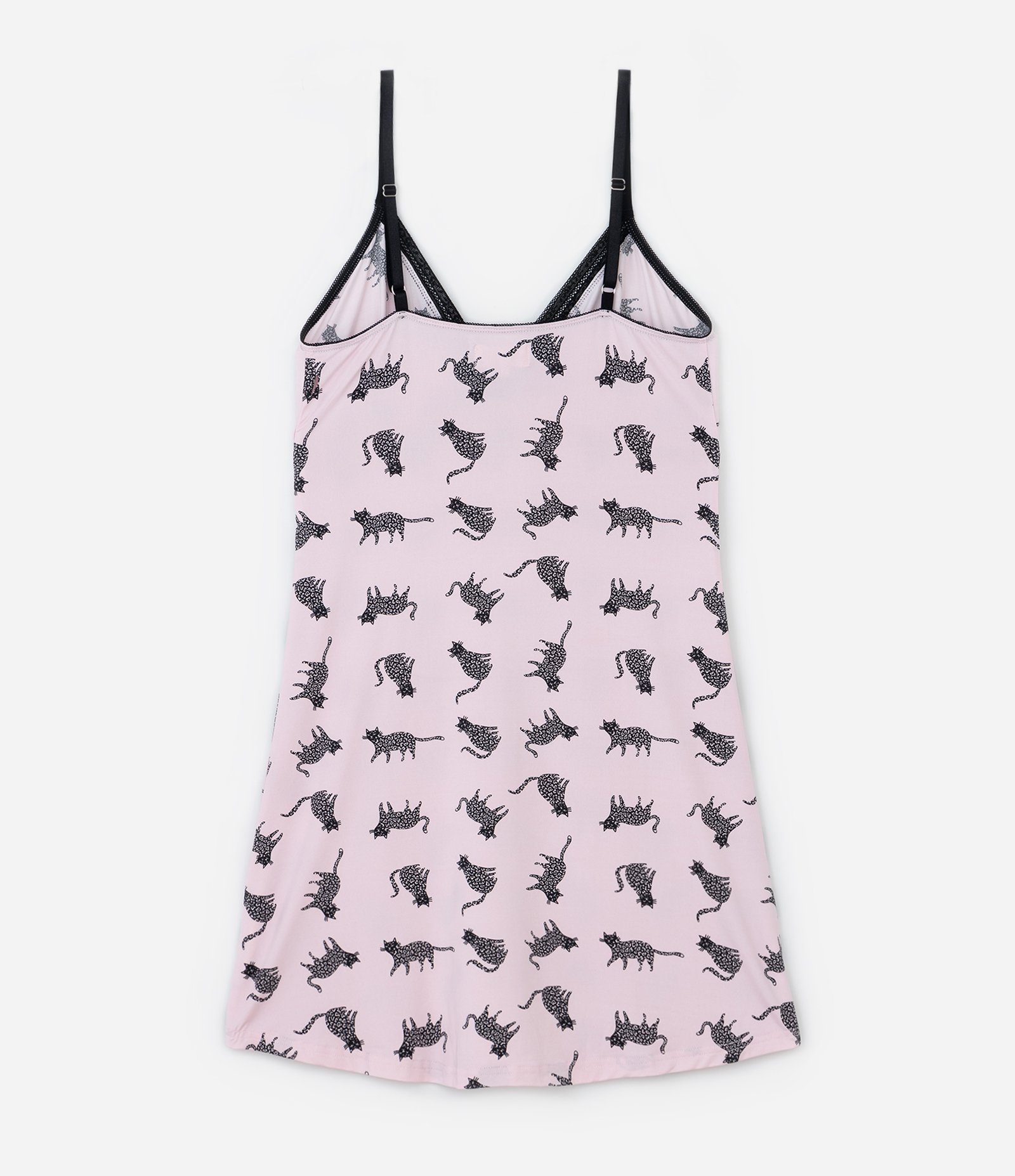 Camisola Curta em Microfibra Estampada de Gatinho com Nécessaire Rosa 4