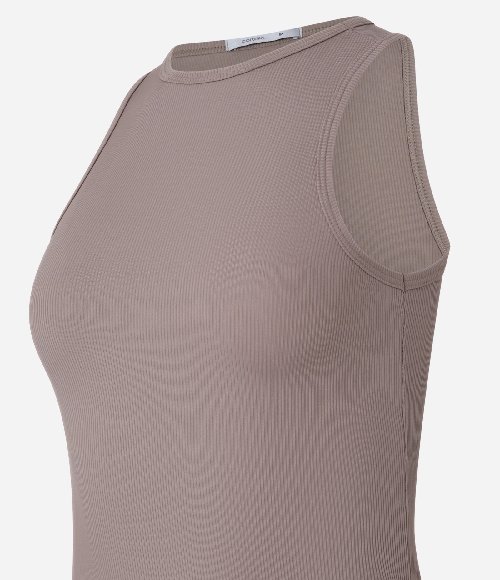 Blusa Sem Manga em Ribana com Gola Redonda Bege Escuro 6