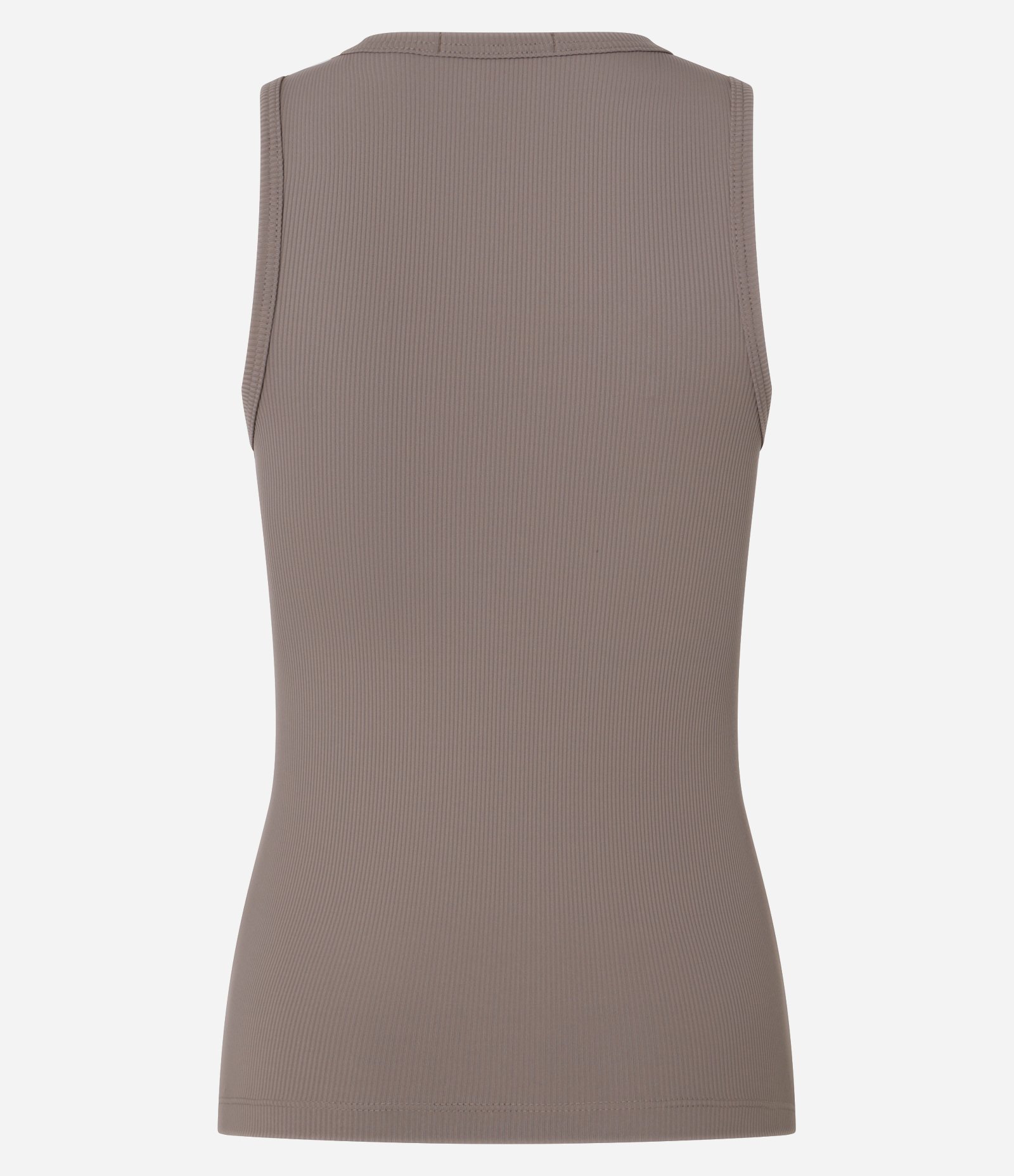 Blusa Sem Manga em Ribana com Gola Redonda Bege Escuro 7