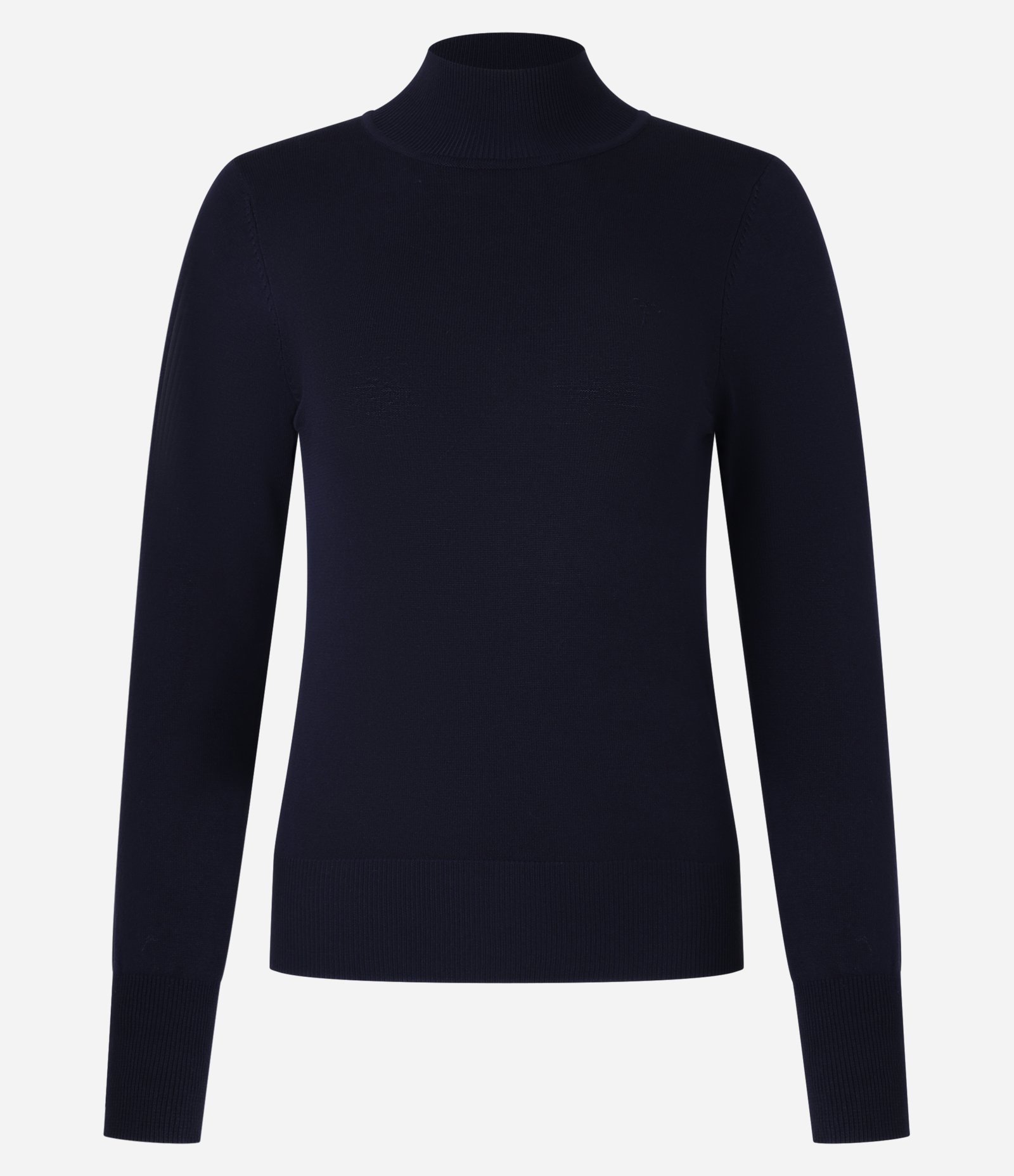 Blusa em Viscose com Gola Alta e Lacinho Bordado Azul Marinho 5