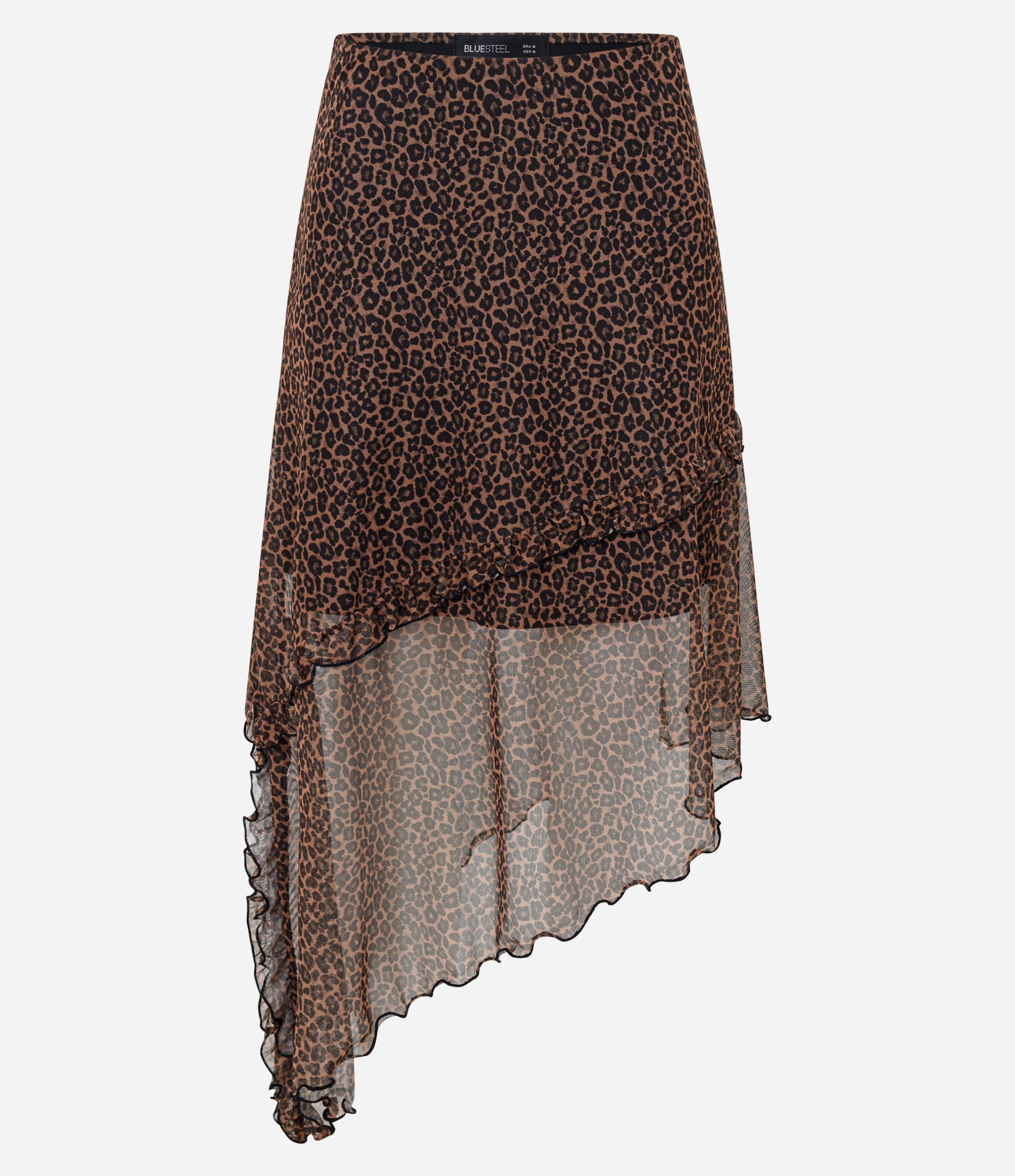 Saia Midi em Tule Animal Print Oncinha e Babado Marrom 1