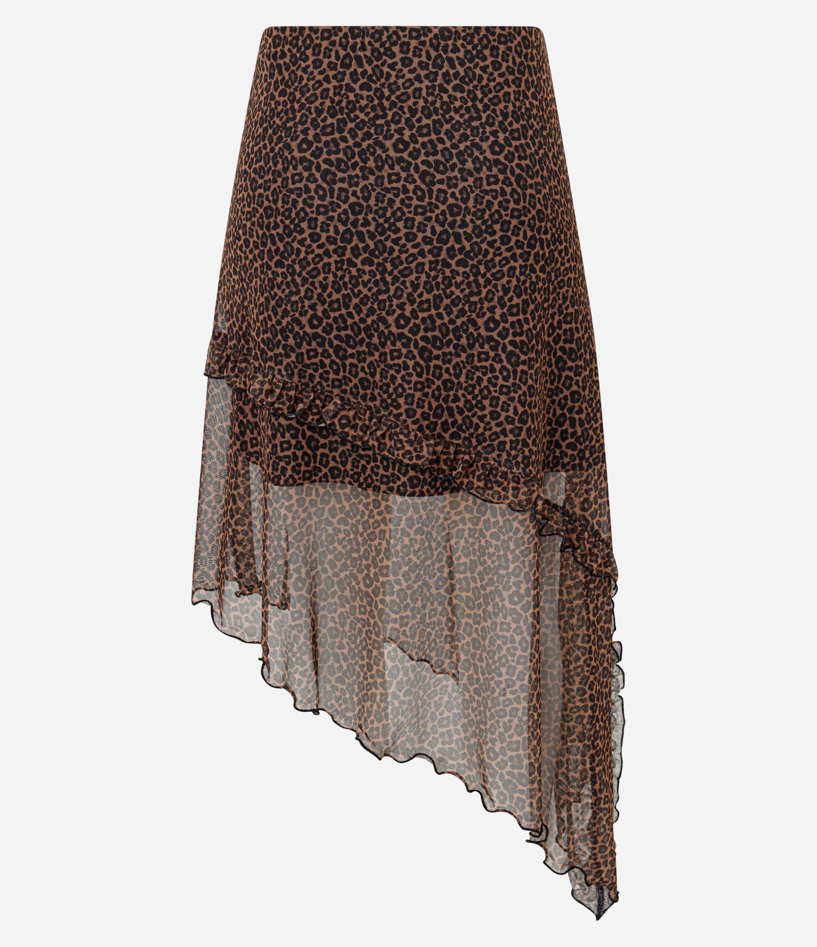 Saia Midi em Tule Animal Print Oncinha e Babado Marrom 2
