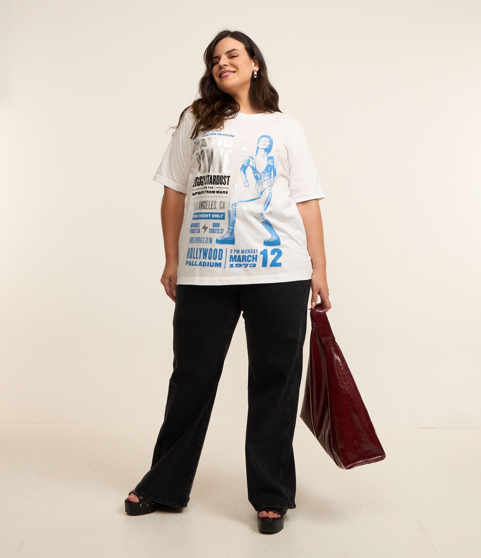 Camiseta em Algodão Estampada David Bowie Curve & Plus Size Branco 2