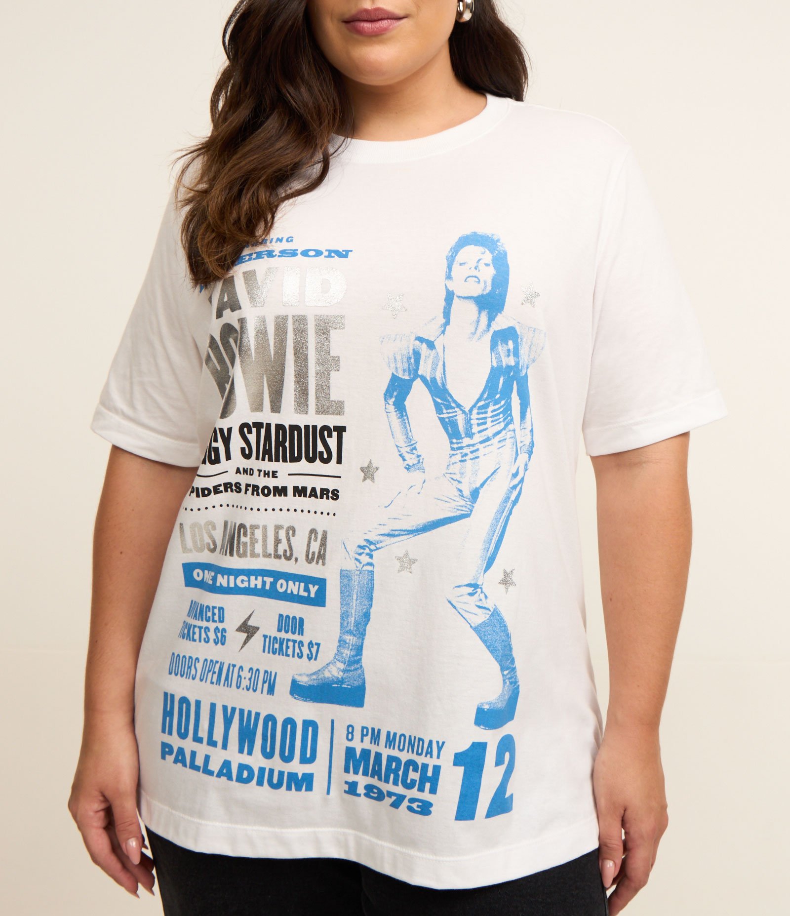 Camiseta em Algodão Estampada David Bowie Curve & Plus Size Branco 3