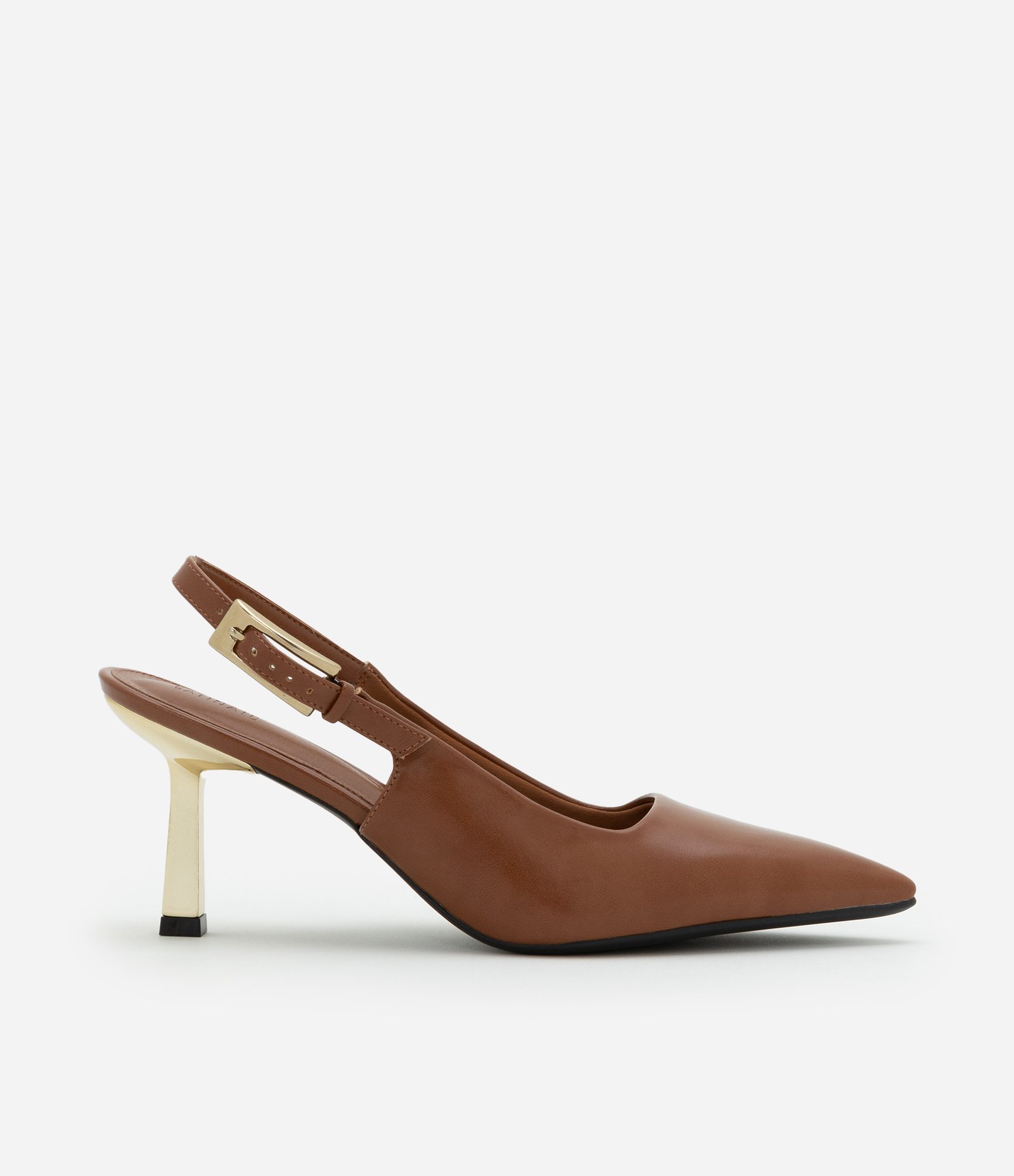 Sapato Scarpin Slingback com Salto Cromado Caramelo 1