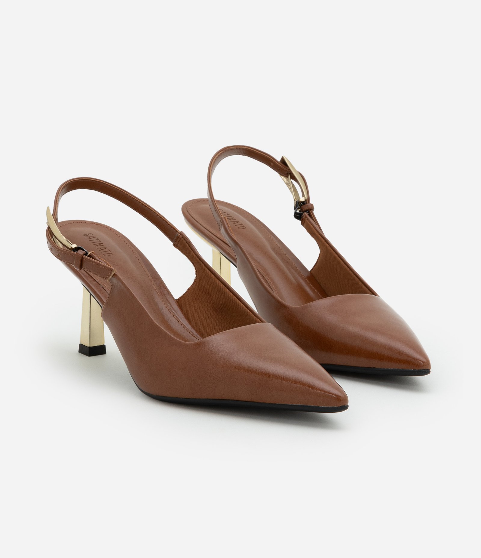 Sapato Scarpin Slingback com Salto Cromado Caramelo 2