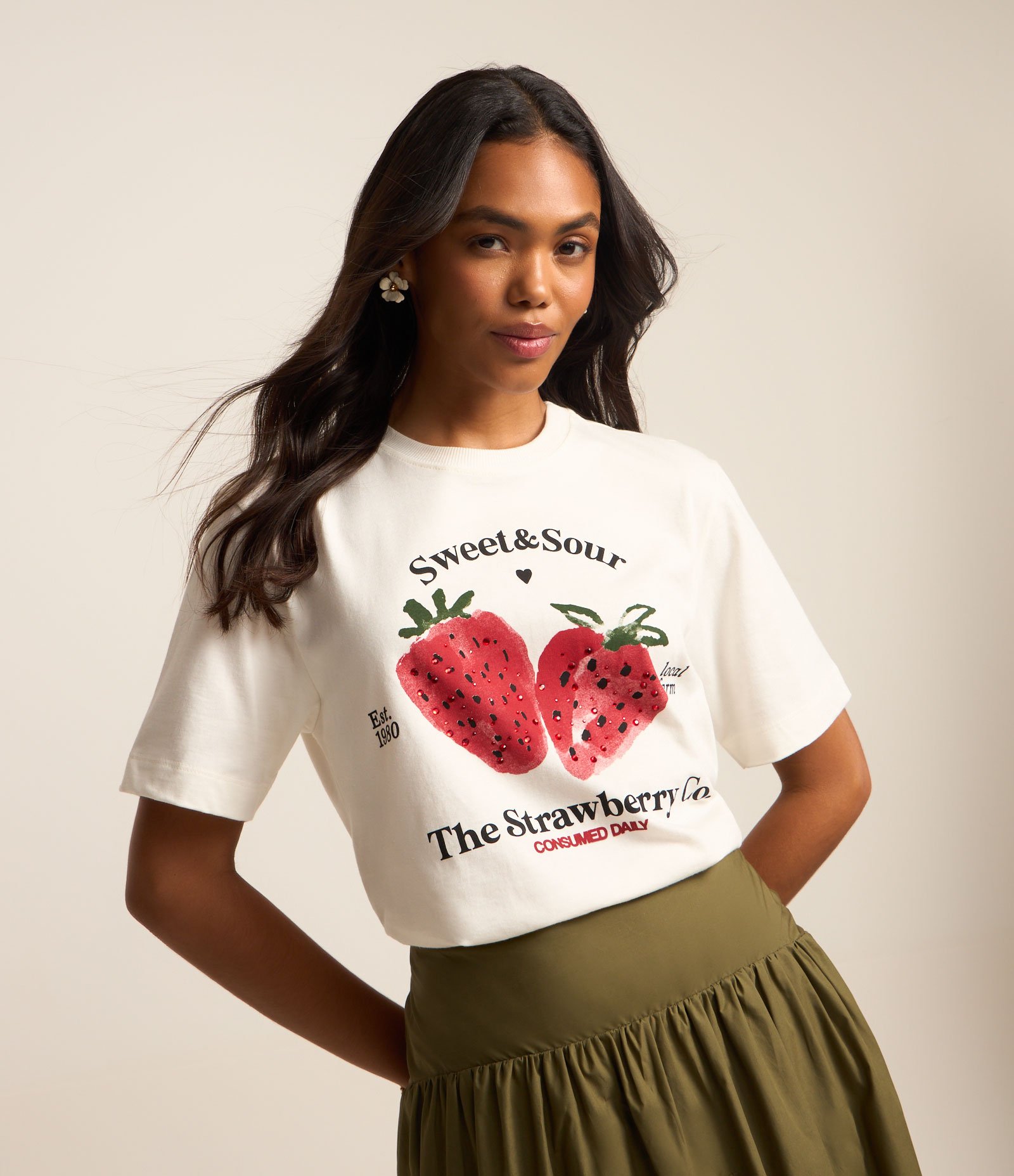 Camiseta em Algodão com Morangos Estampados Off White 1