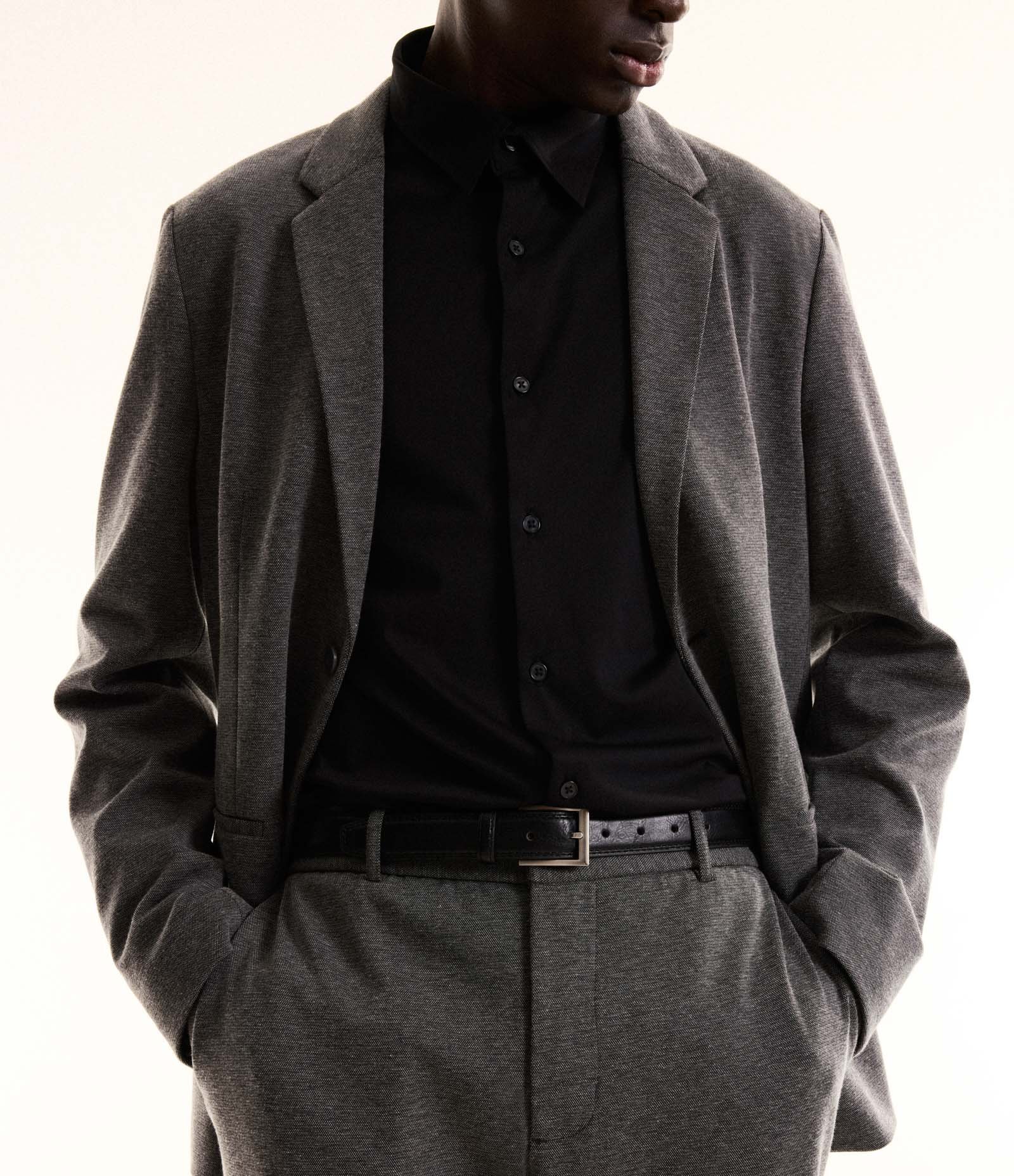 Blazer Super Slim de Malha sem Forro Cinza 1