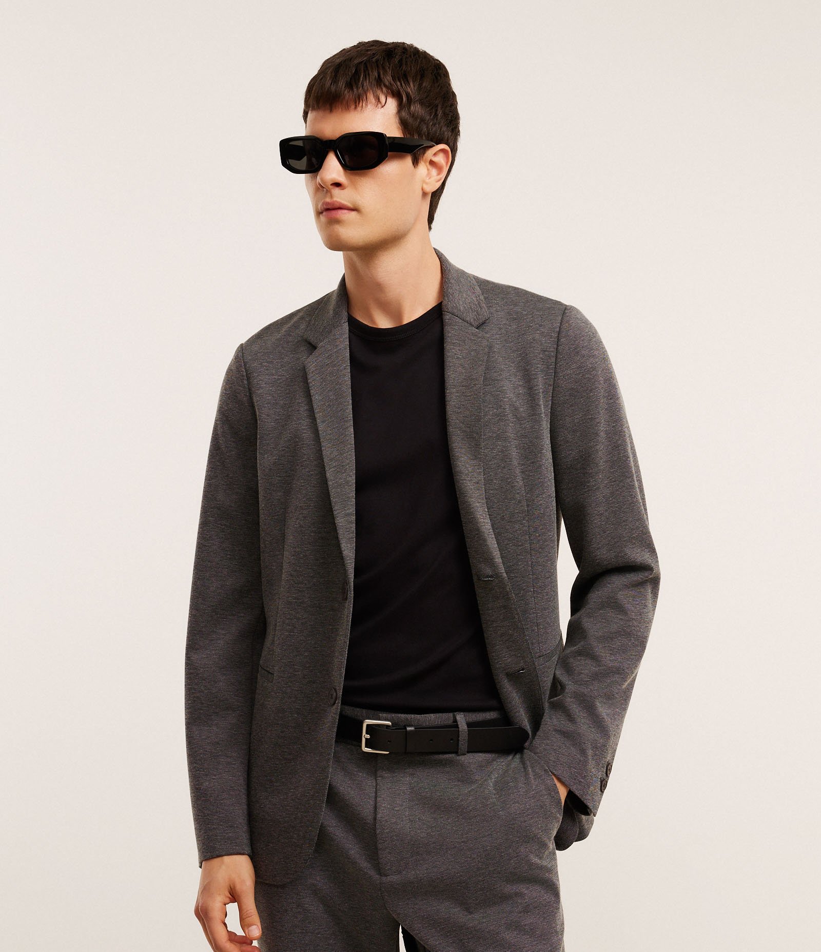 Blazer Super Slim de Malha sem Forro Cinza 6