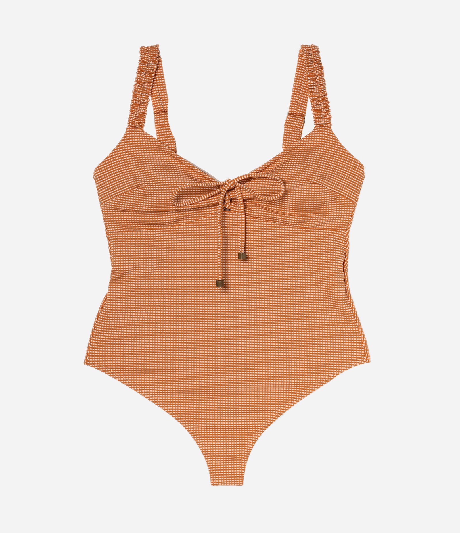 Maiô Microfibra Xadrez Vichy com Fio Duplo Curve & Plus Size Caramelo/Branco 5