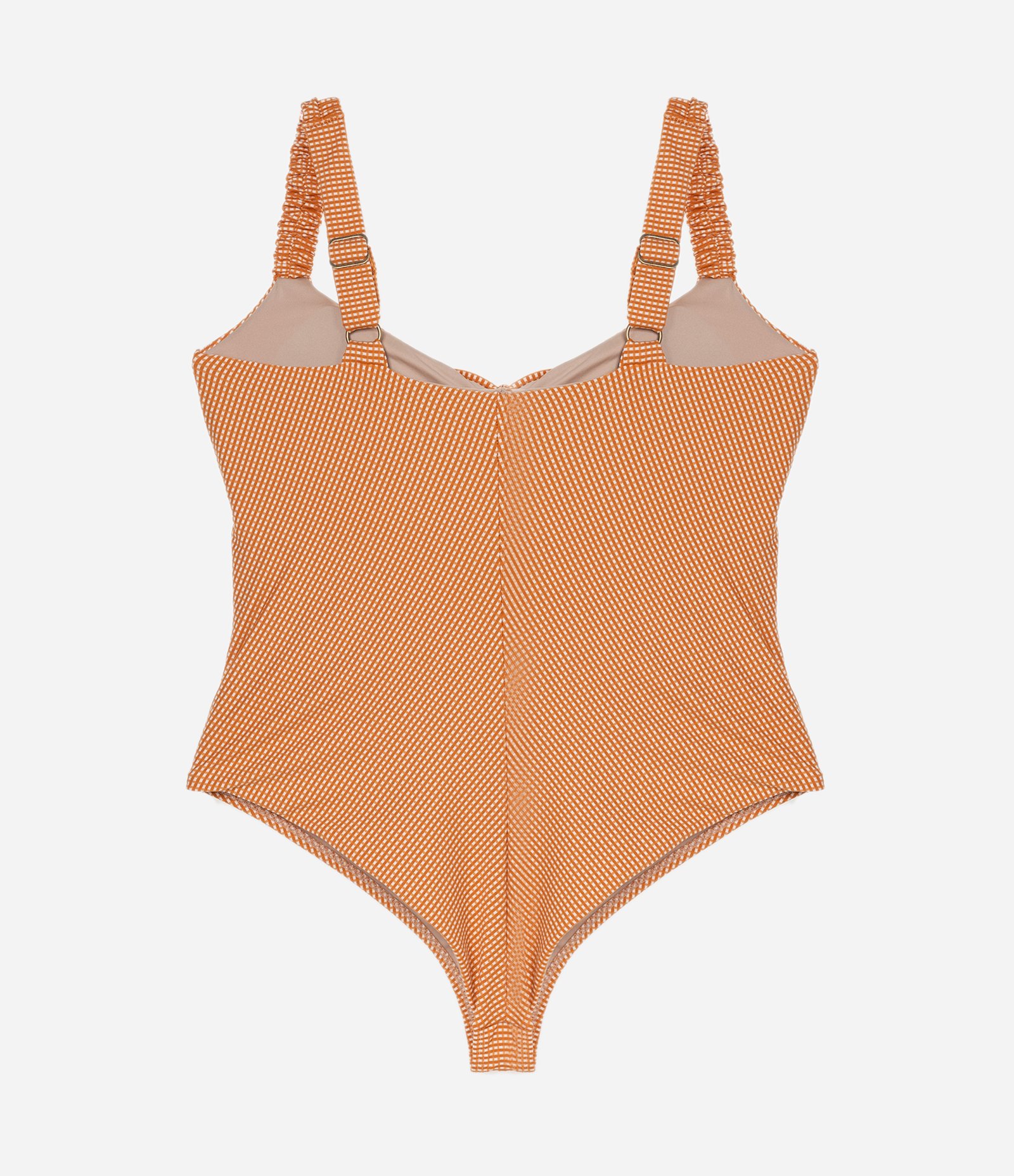 Maiô Microfibra Xadrez Vichy com Fio Duplo Curve & Plus Size Caramelo/Branco 6