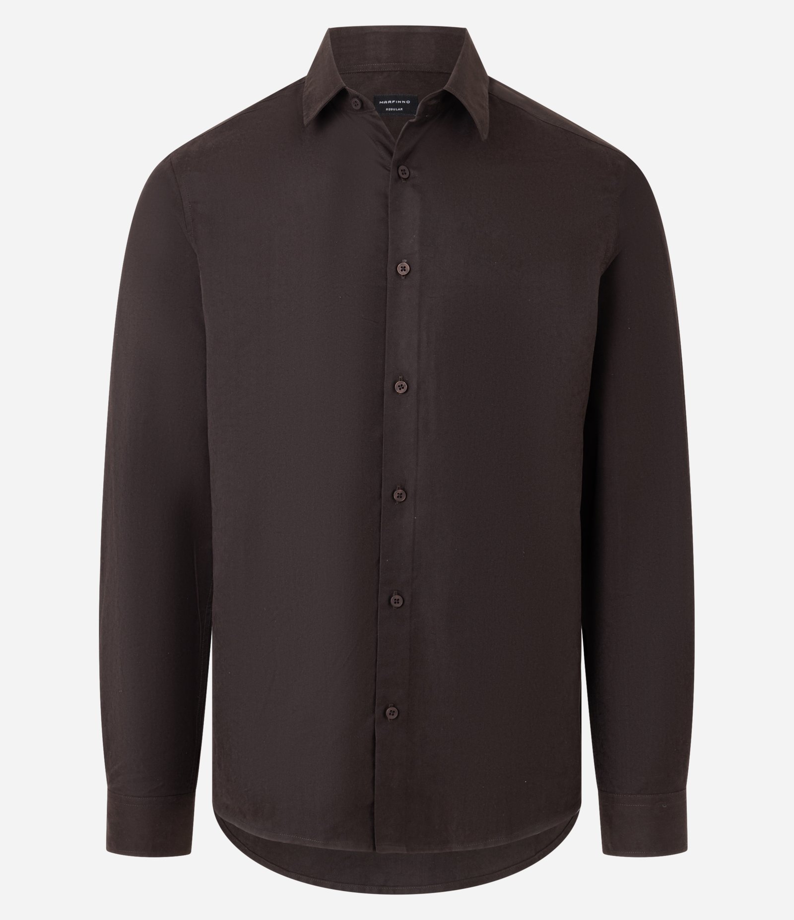 Camisa Regular em Sarja com Abotoamento Marrom 6