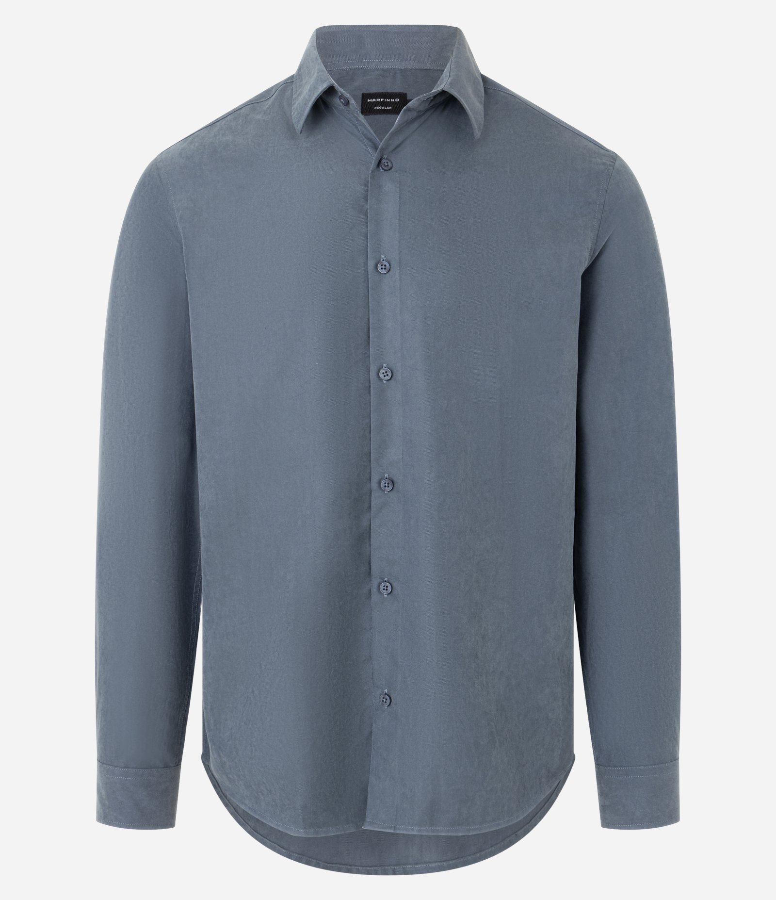 Camisa Regular em Sarja com Abotoamento Azul 5