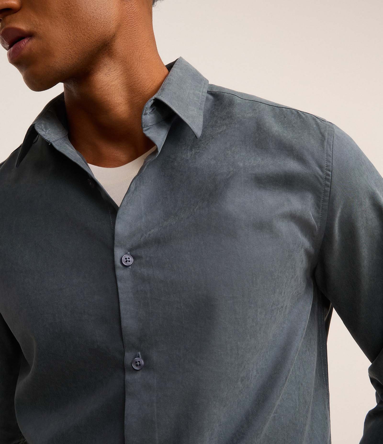 Camisa Regular em Sarja com Abotoamento Azul 3