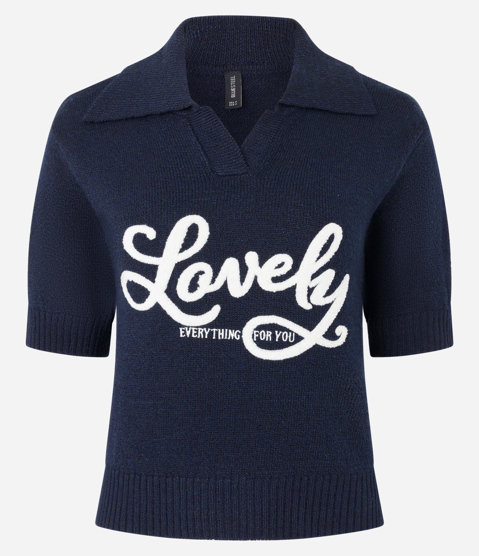 Polo em Tricô com Lettering Lovely Azul Marinho 5