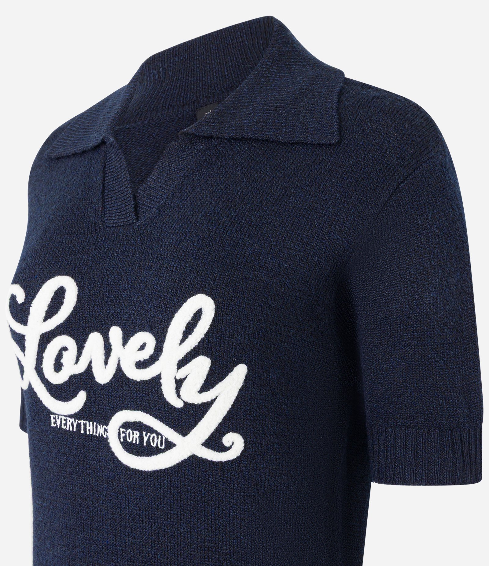 Polo em Tricô com Lettering Lovely Azul Marinho 6