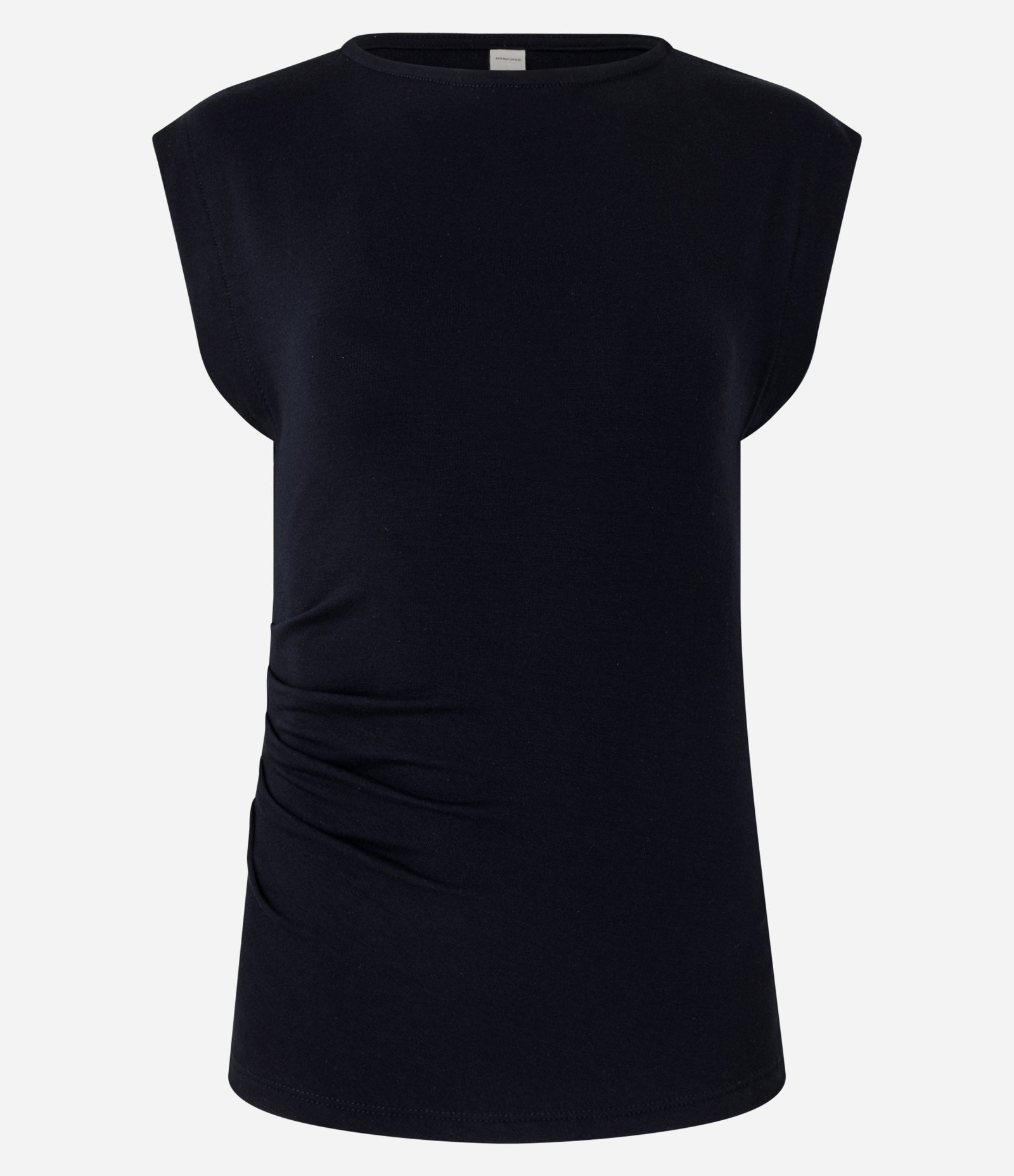 Blusa Sem Manga em Algodão com Decote Canoa e Franzidos Preto 1