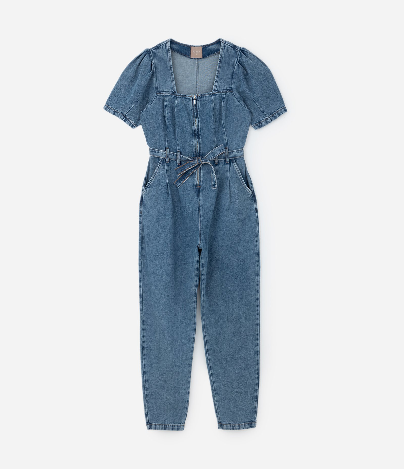 Macacão Longo em Jeans com Manga Bufante Curve & Plus Size Azul 5