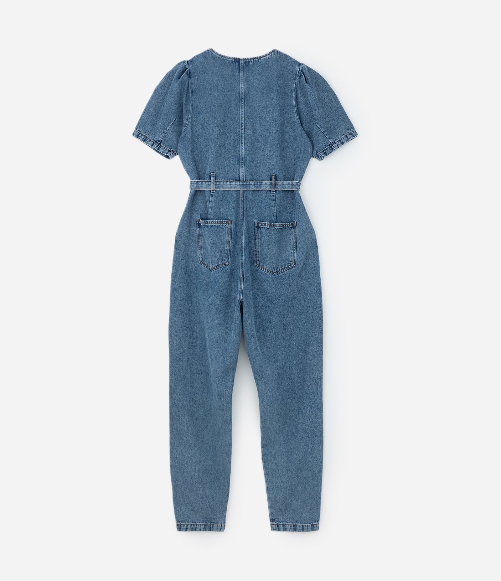 Macacão Longo em Jeans com Manga Bufante Curve & Plus Size Azul 6