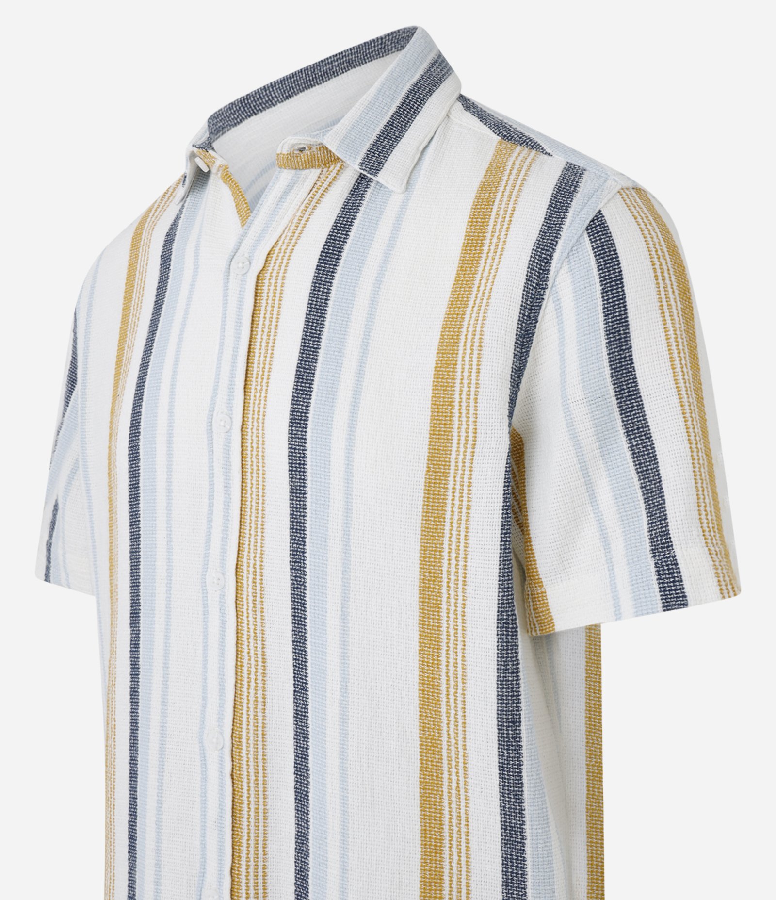Camisa Regular com Textura e Listras Verticais Off White/Azul/Amarelo 5
