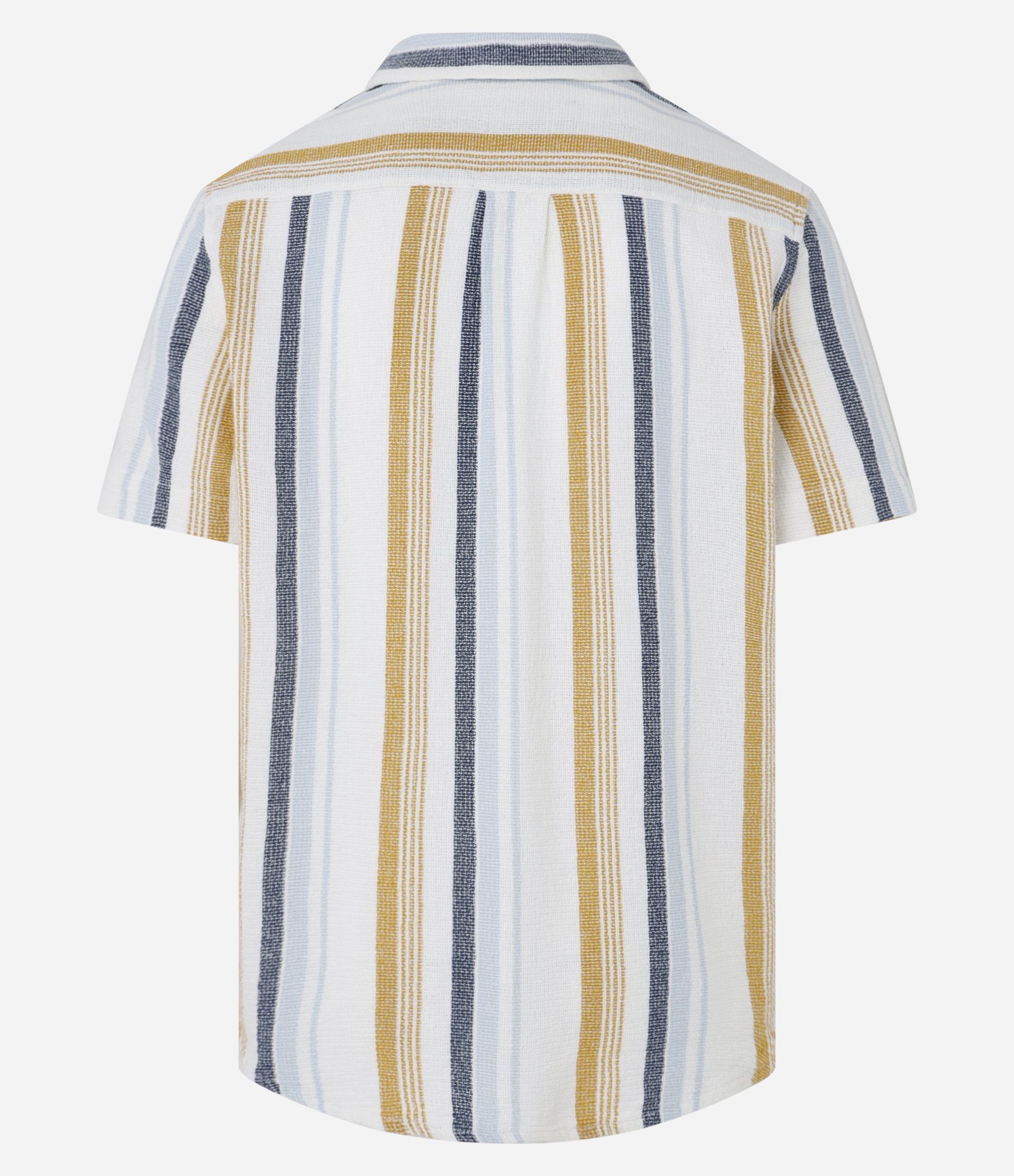 Camisa Regular com Textura e Listras Verticais Off White/Azul/Amarelo 6