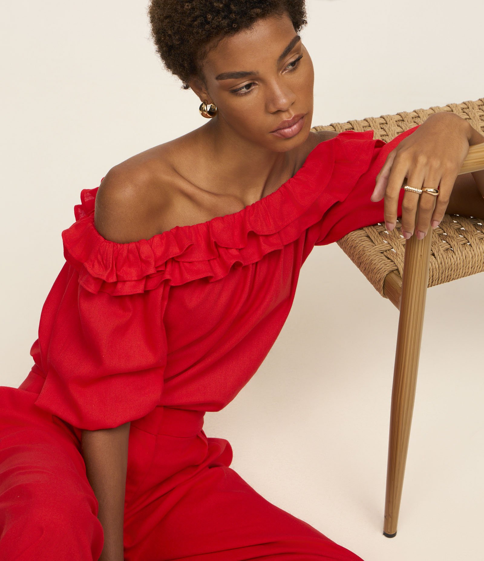 Calça Pantalona em Linho com Pregas Laranja 5