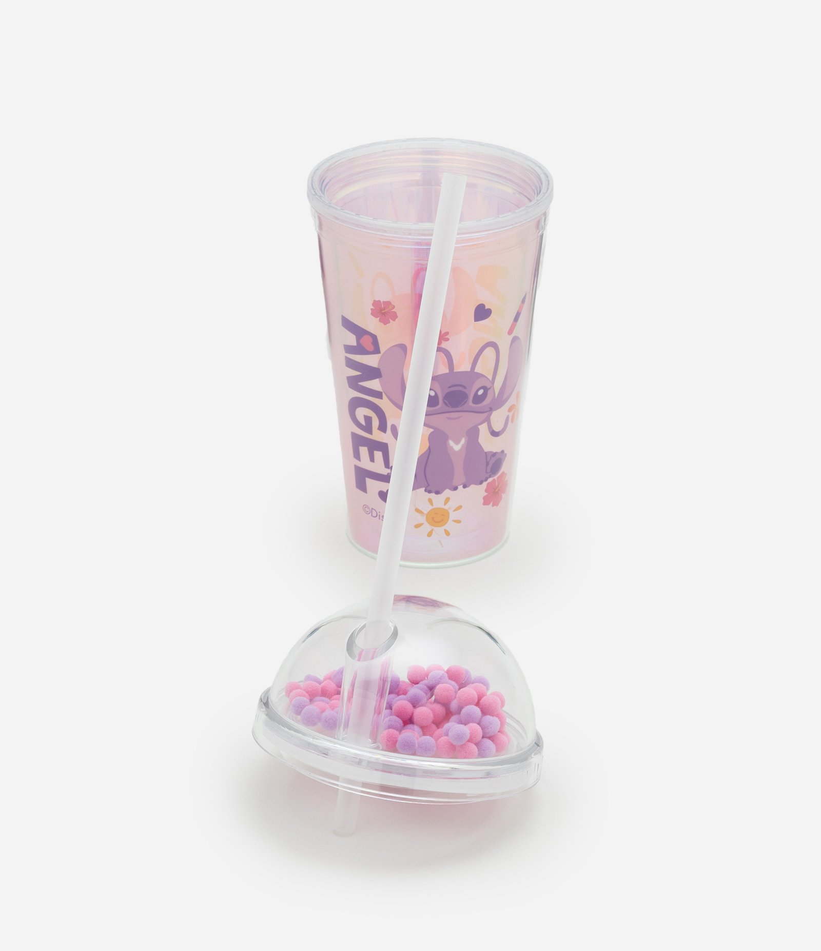 Copo com Canudo Reutilizável e Estampa Angel Rosa/ Roxo 3