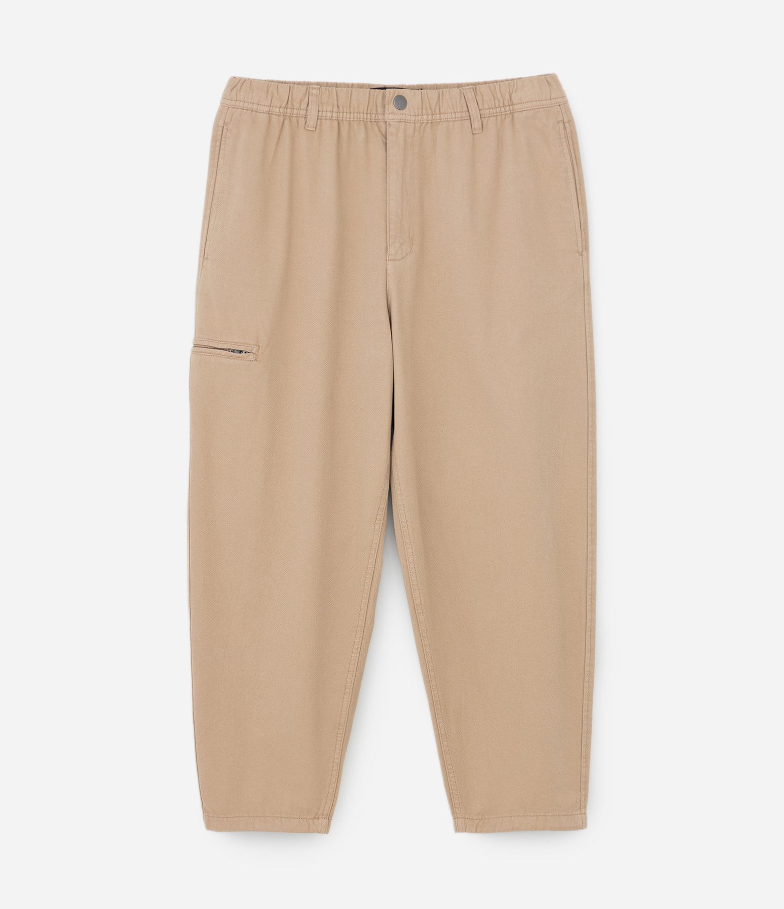 Calça Balloon em Sarja e Bolso com Zíper Lateral Marrom 5