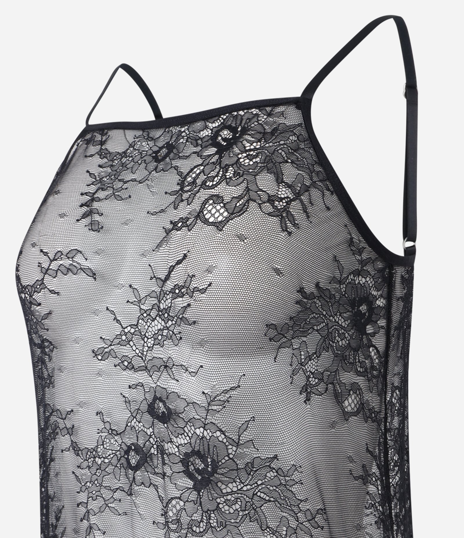 Camisola Alcinha em Laise com Textura Floral Preto 5