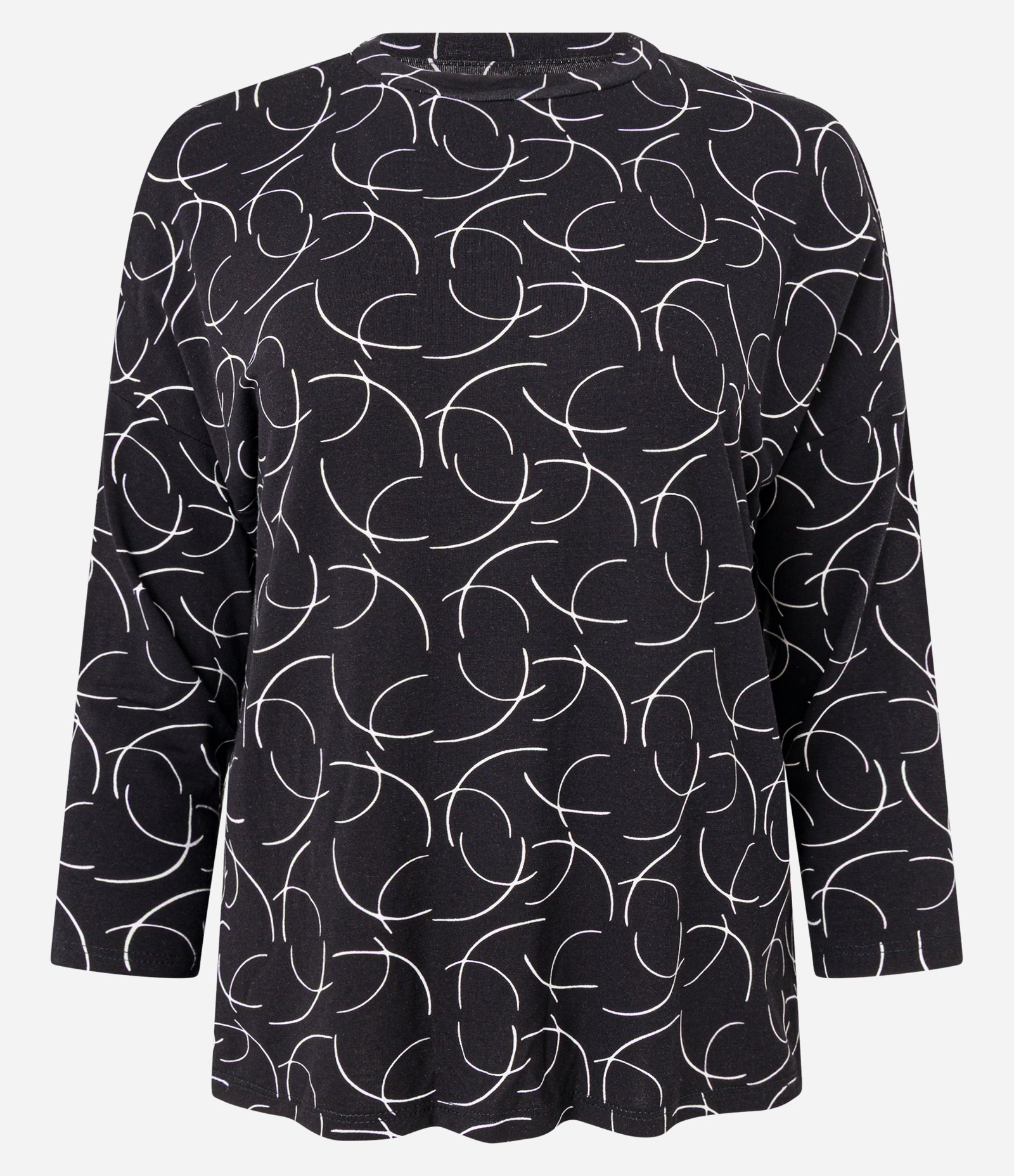 Blusa em Viscose com Manga 7/8 e Estampa Geométrica Preto 1