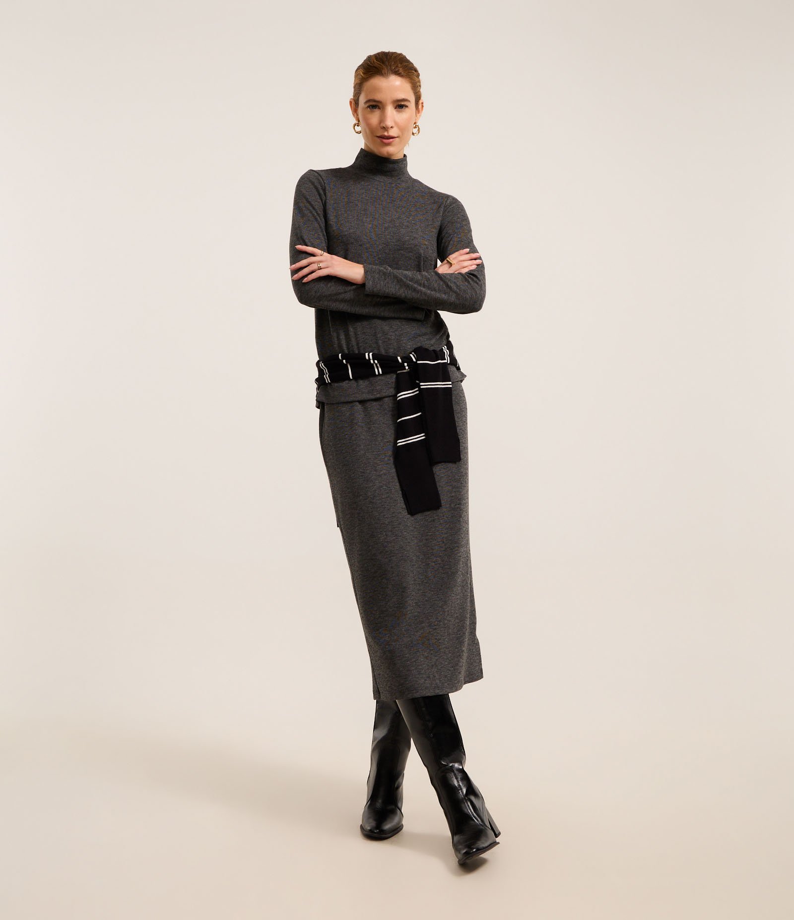 Suéter em Tricô com Gola Alta com Fundo Mescla Cinza 2