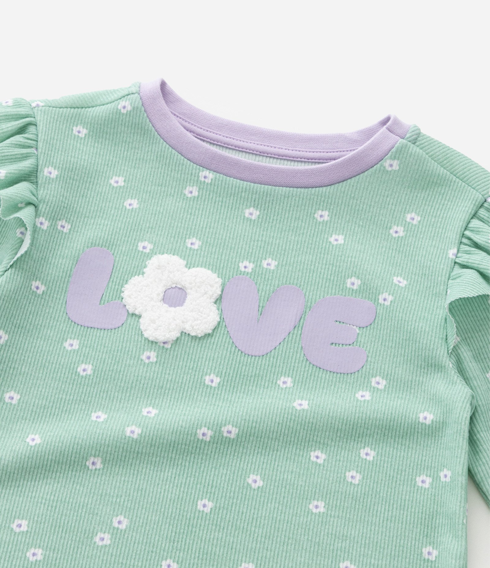 Pijama Infantil em Ribana Bordado e Babados - Tam 2 a 4 Anos Verde 9