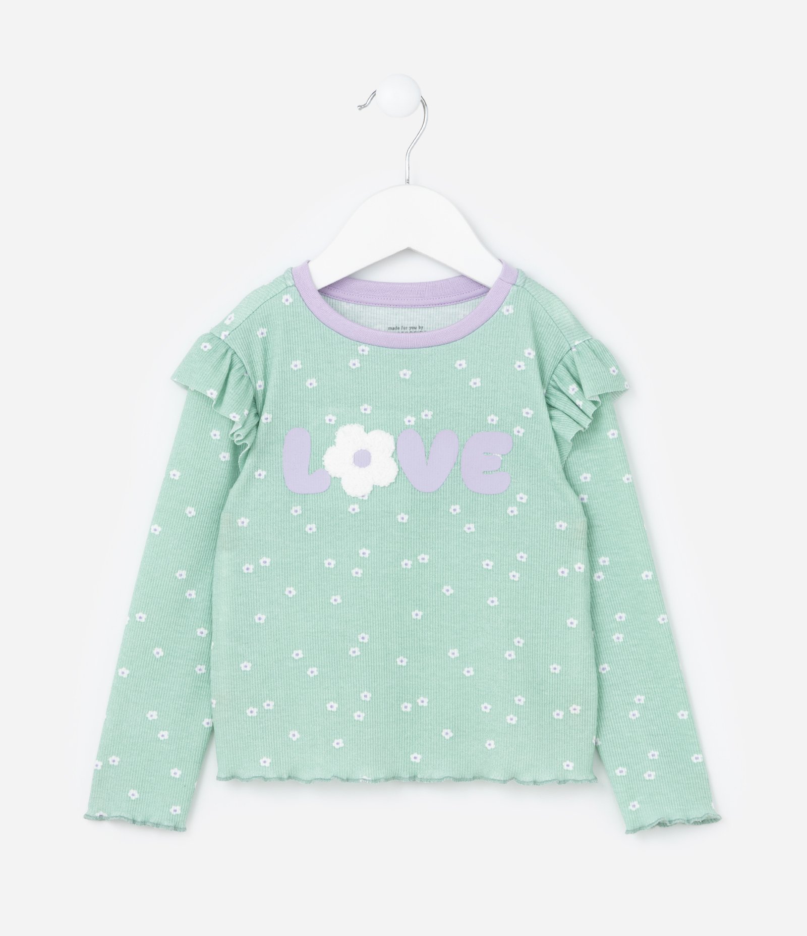 Pijama Infantil em Ribana Bordado e Babados - Tam 2 a 4 Anos Verde 2