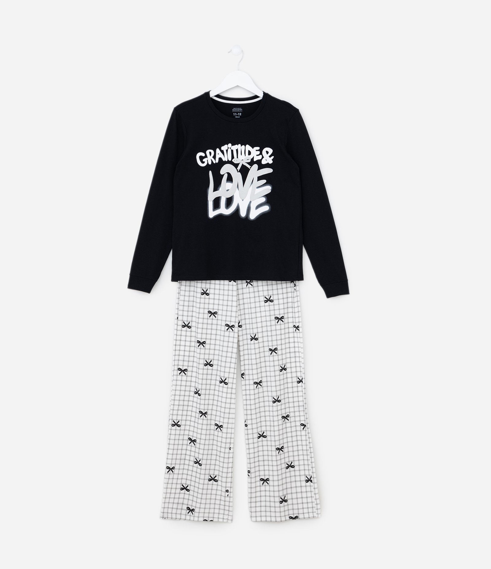 Pijama Longo Infantil com Estampa Lettering Gratife Preto/Branco 1