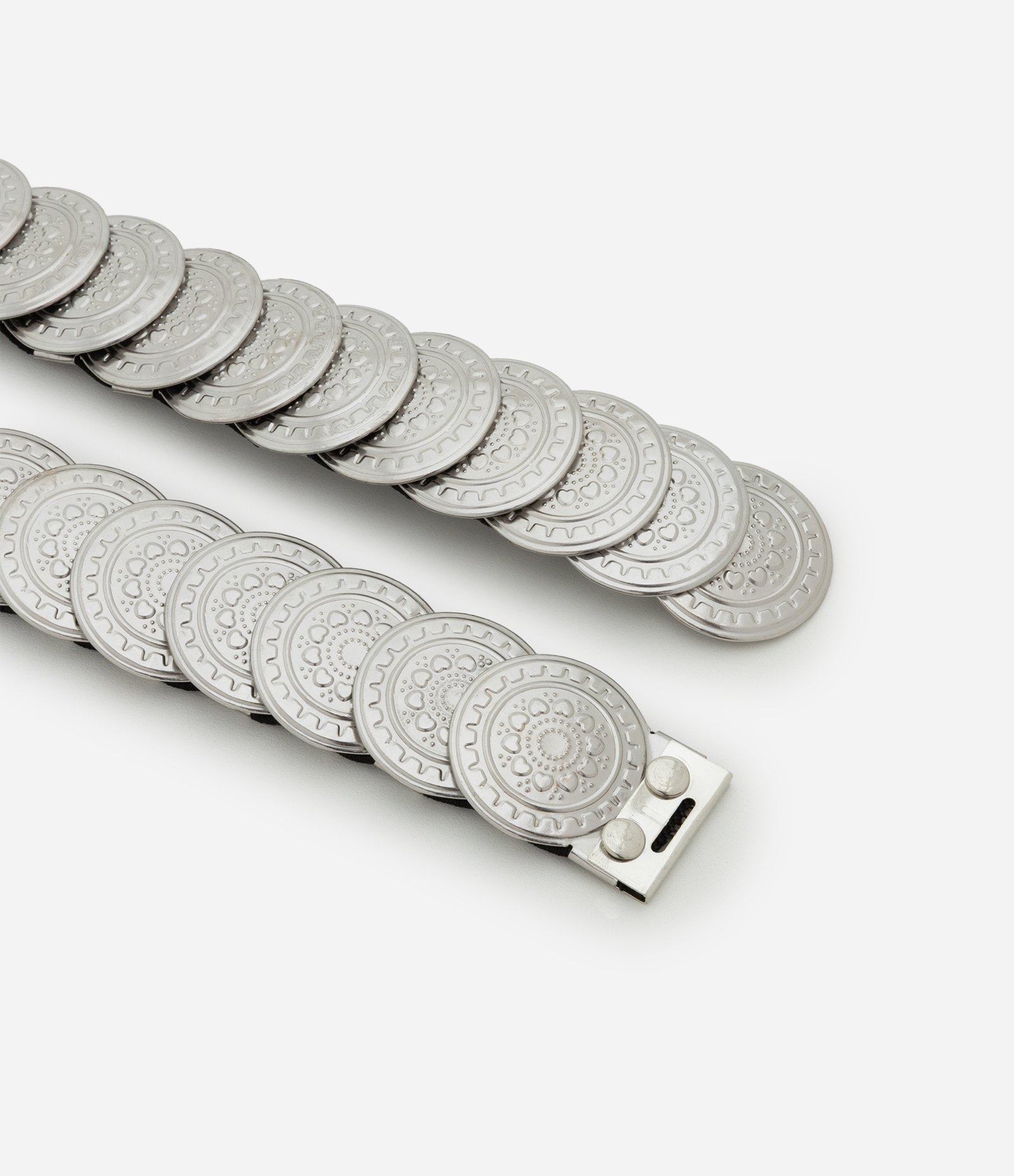 Cinto Estreito com Discos Moeda em Metal Prata 2