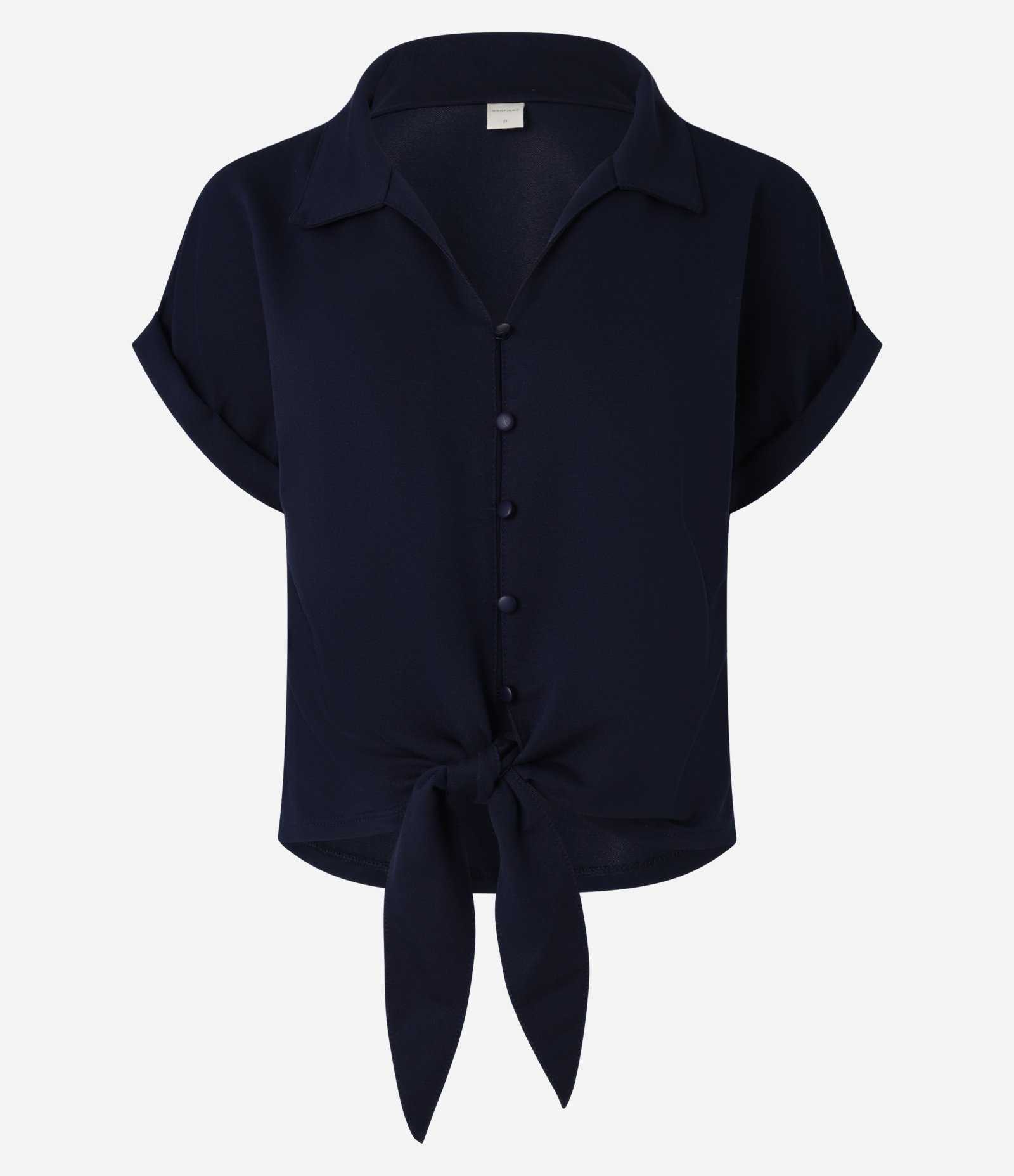 Camisa em Piquet com Amarração Laço na Barra Azul Escuro 5