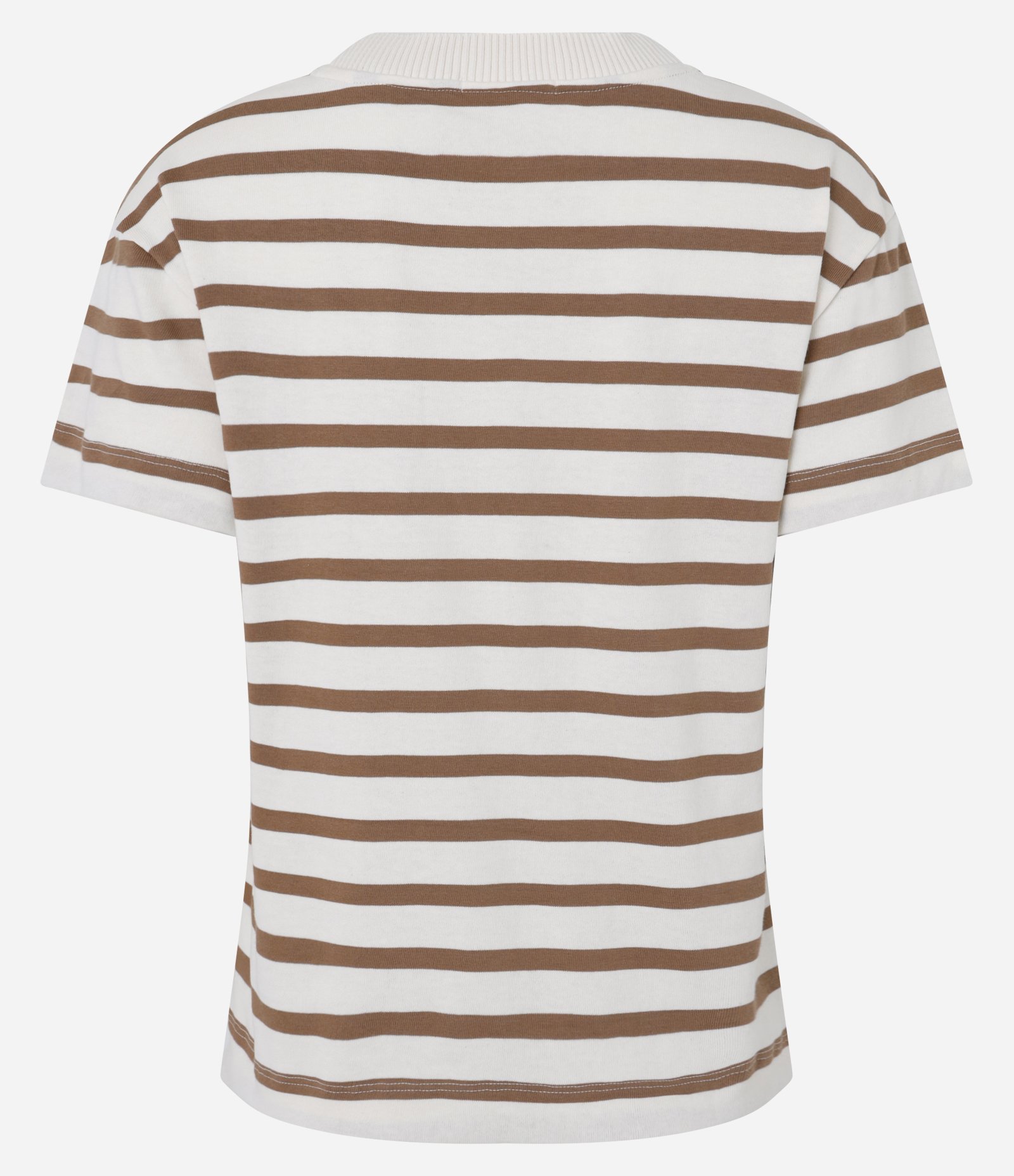 Camiseta Slim em Algodão Listrado com Gola Redonda Marrom/Branco 6