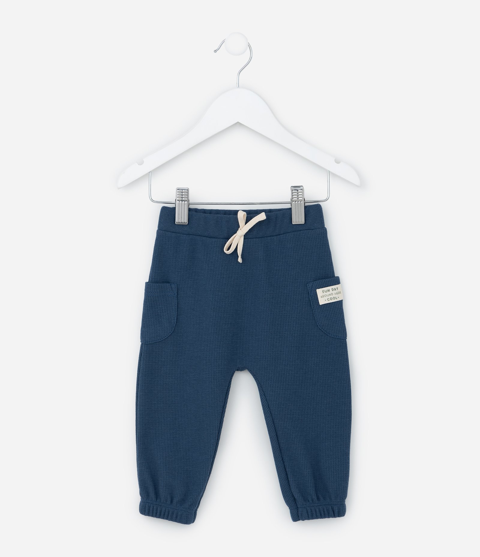 Calça Infantil com Textura Waffle e Bolsos - Tam 0 a 18 meses Azul 1