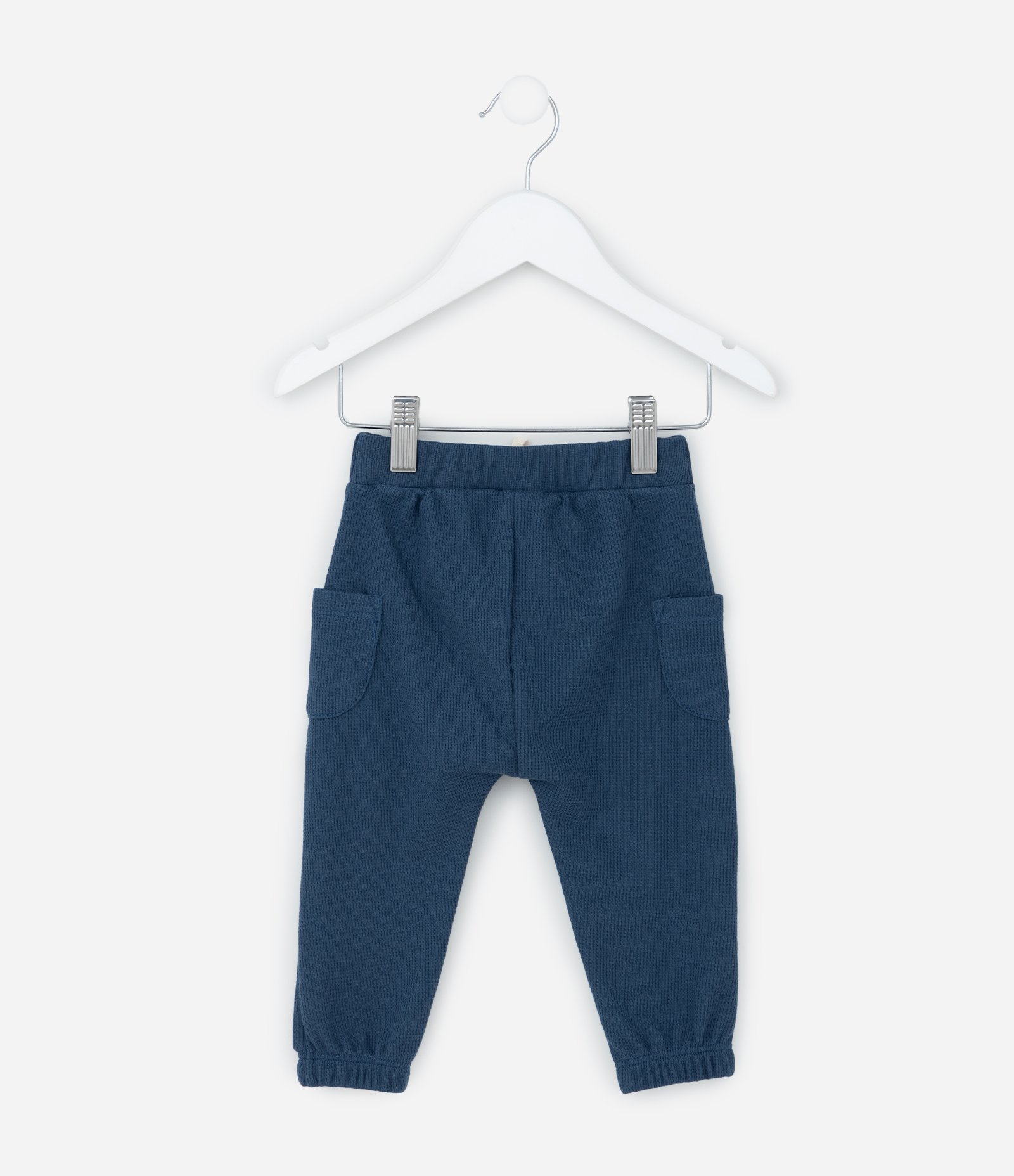 Calça Infantil com Textura Waffle e Bolsos - Tam 0 a 18 meses Azul 2
