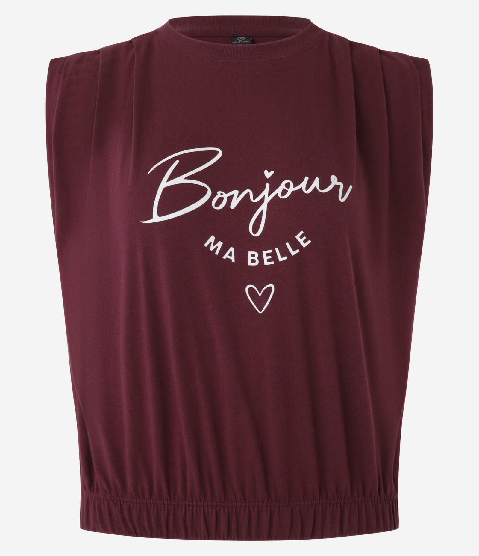 Blusa Manga Curta em Algodão com Estampa Lettering Bonjour Bordo 4