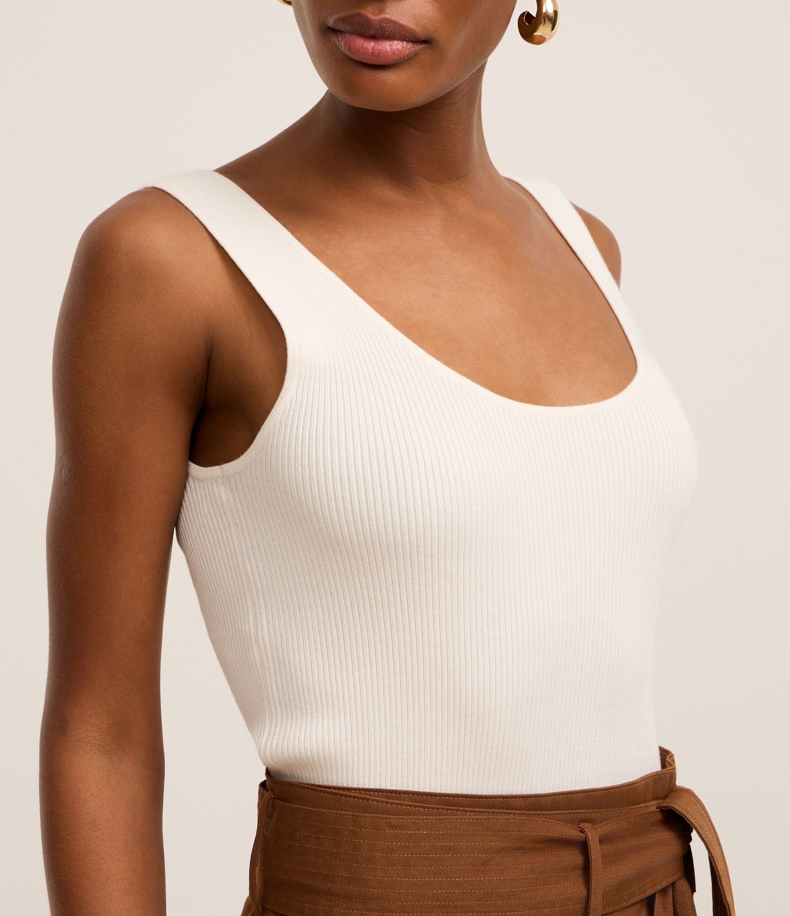 Blusa Canelada em Ribana com Decote U Branco 3