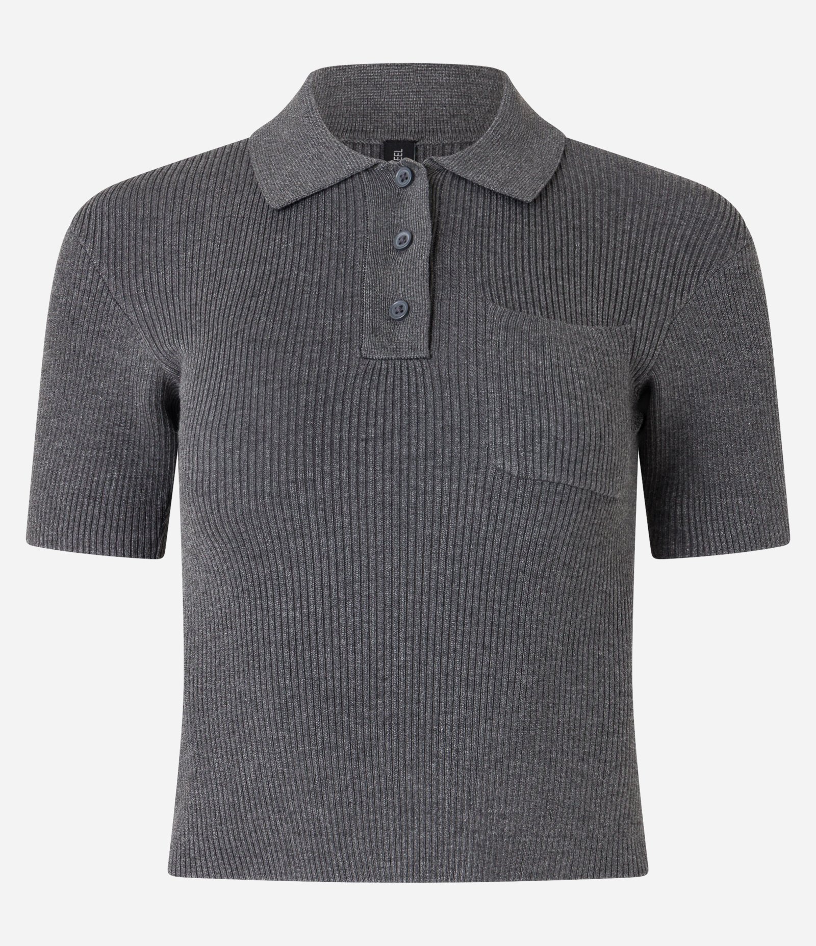 Blusa Polo em Tricô Caneladinha com Bolso no Peito Cinza 4