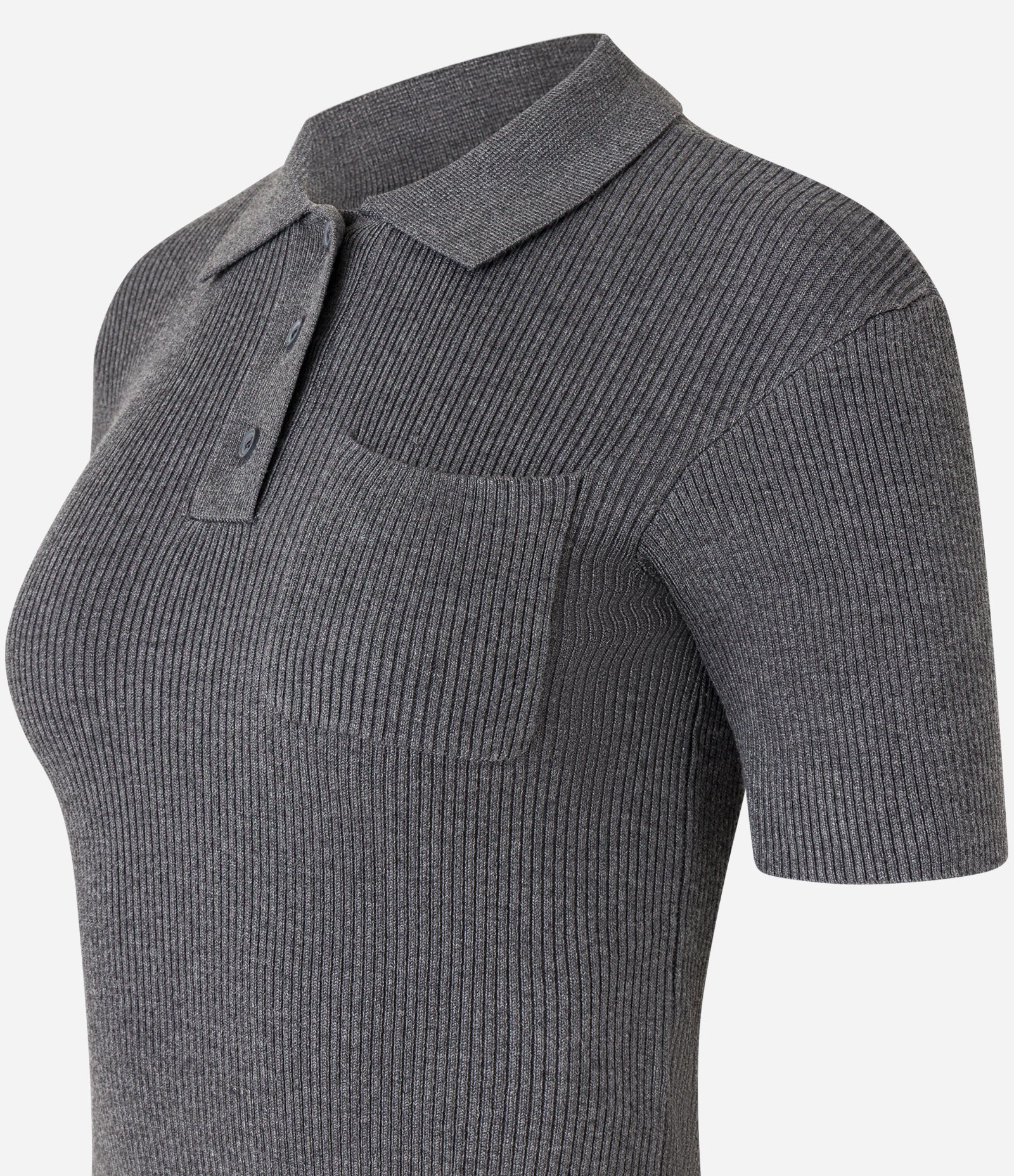 Blusa Polo em Tricô Caneladinha com Bolso no Peito Cinza 5