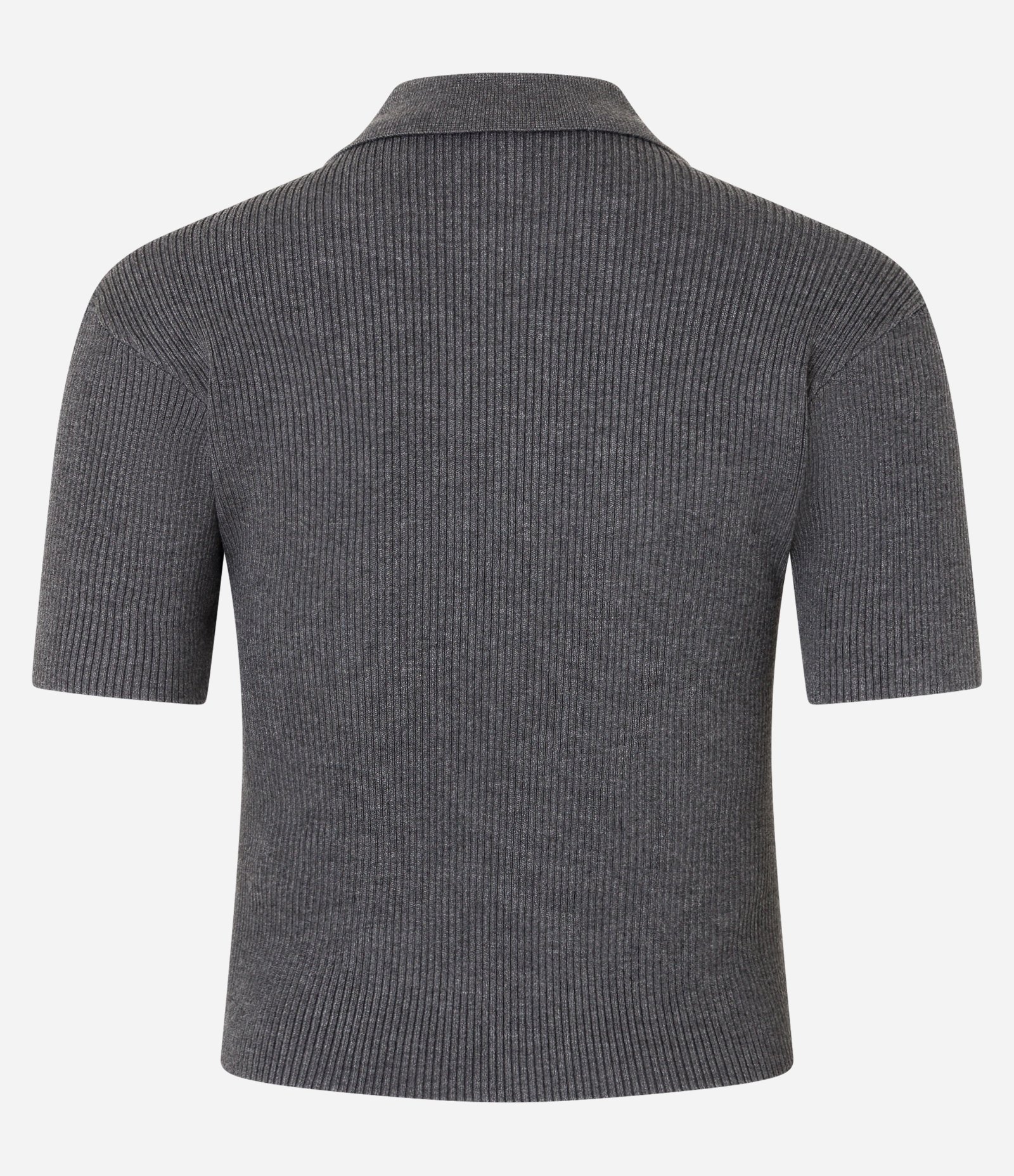 Blusa Polo em Tricô Caneladinha com Bolso no Peito Cinza 6