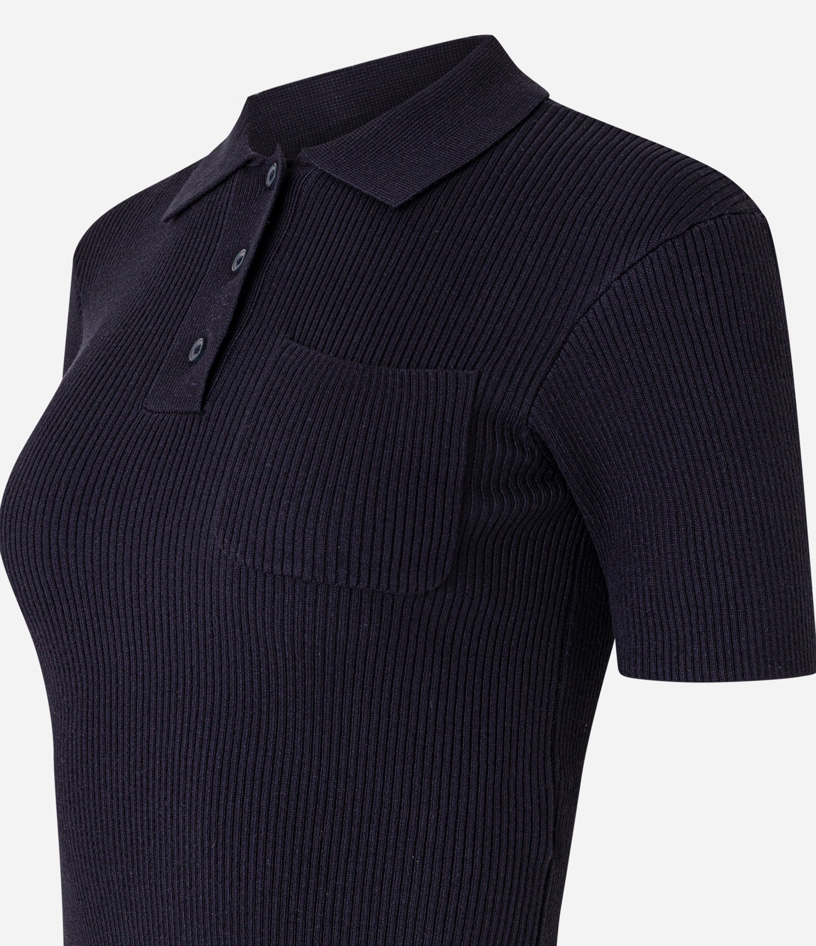 Blusa Polo em Tricô Caneladinha com Bolso no Peito Azul Marinho 2