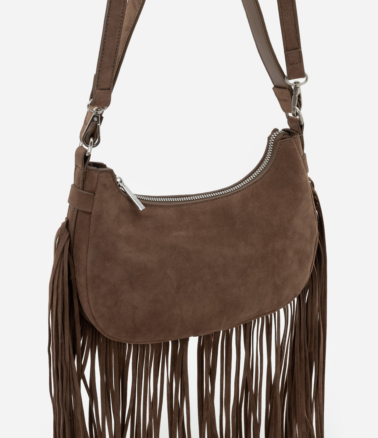 Bolsa Baguete Pequena com Franjas Longas Marrom 2