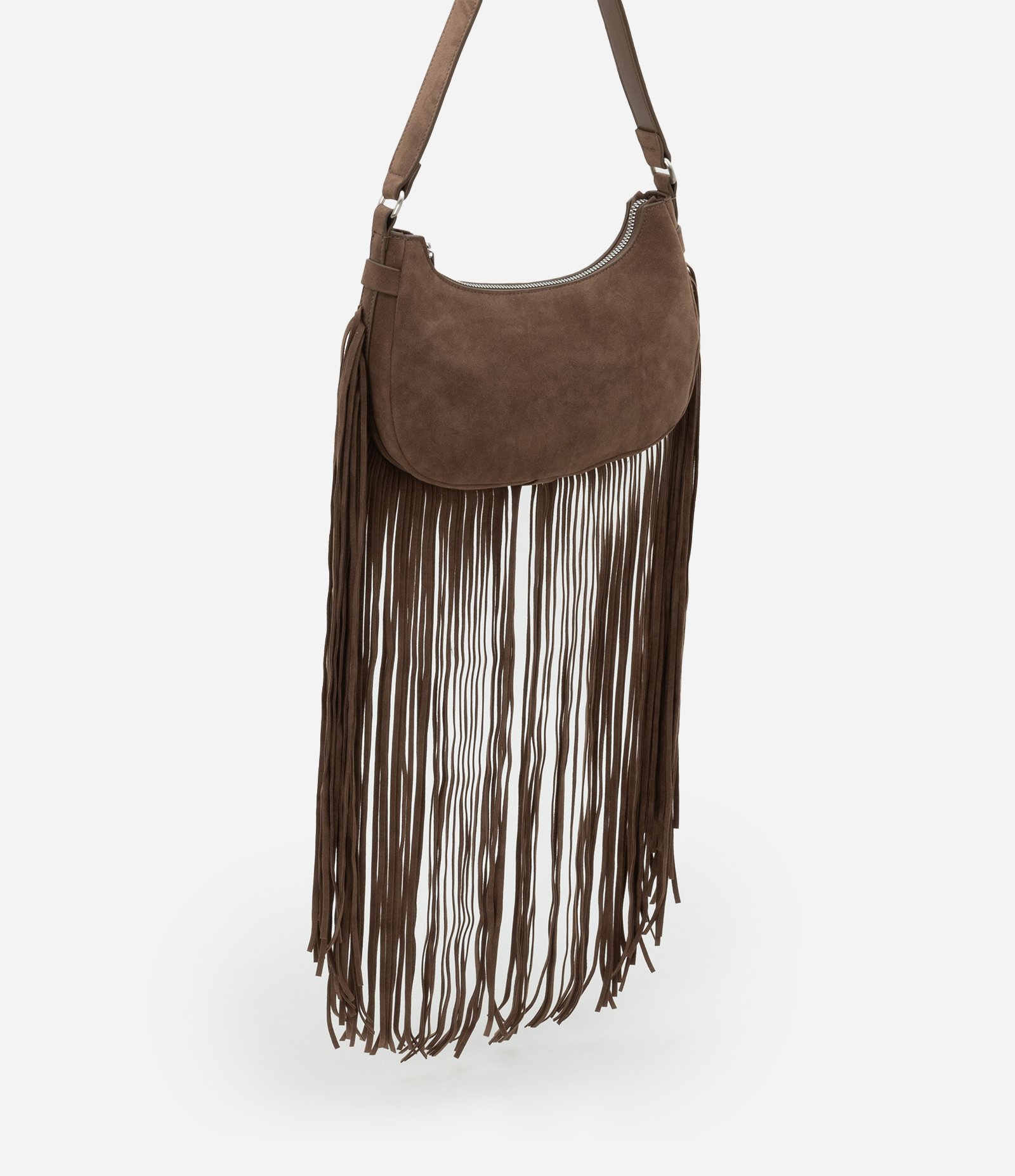 Bolsa Baguete Pequena com Franjas Longas Marrom 3