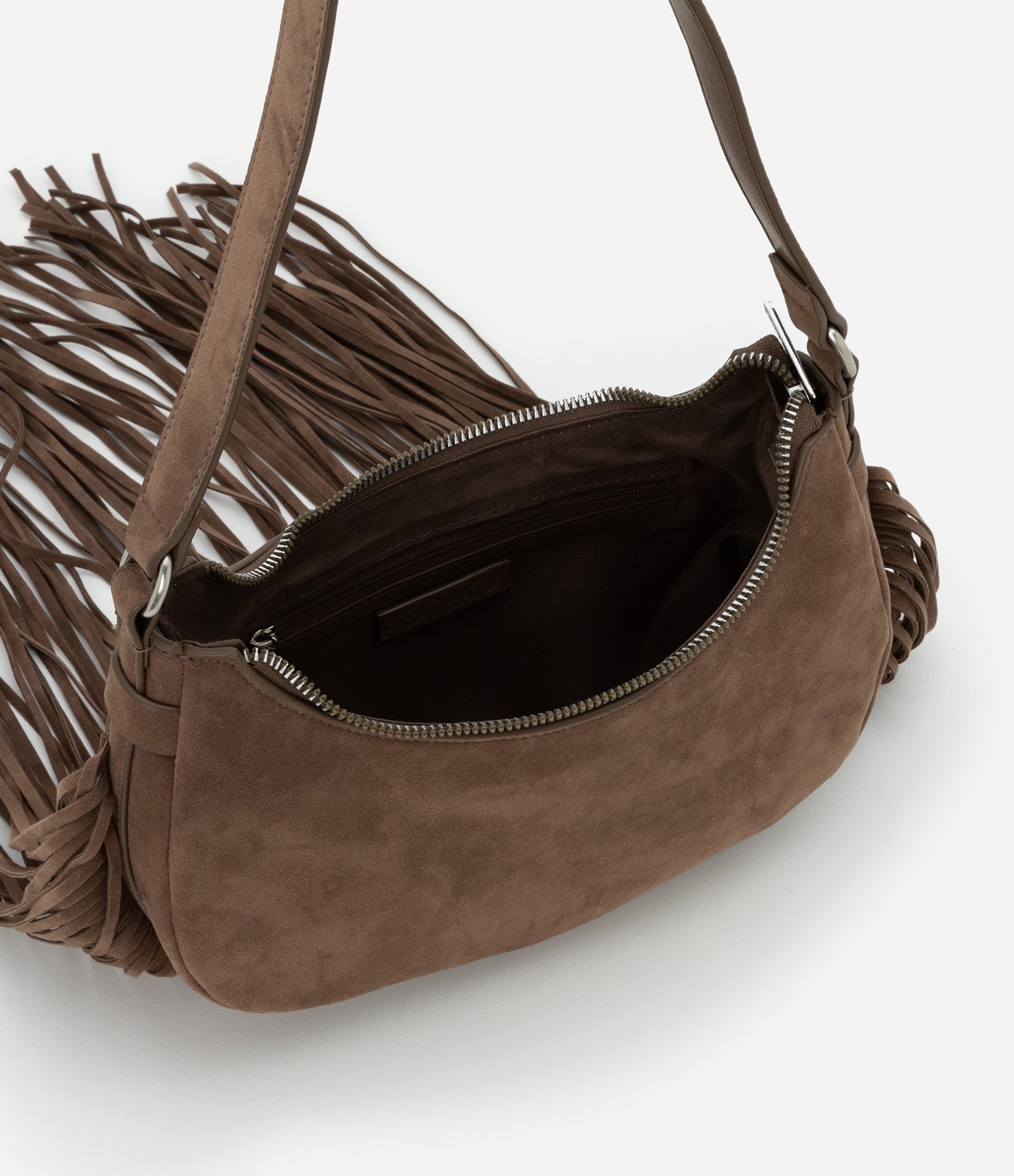 Bolsa Baguete Pequena com Franjas Longas Marrom 5